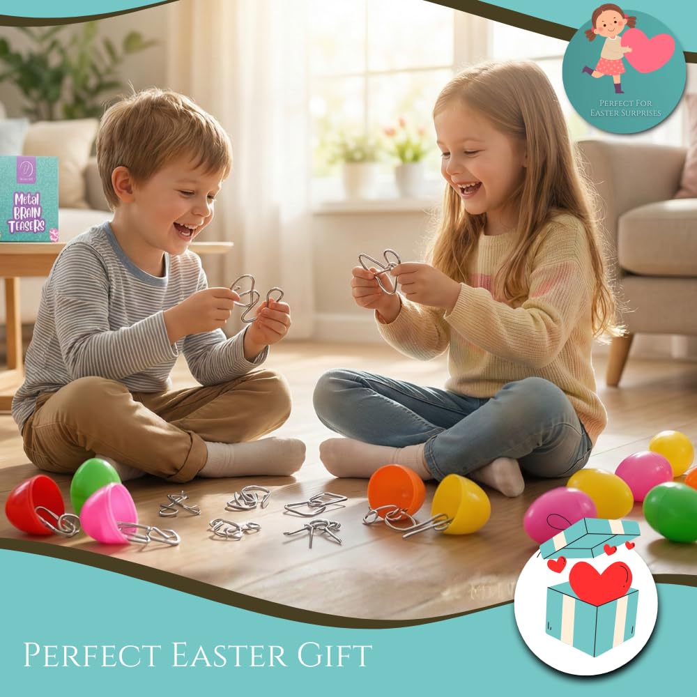 Vaanshie 24 Pack Easter Eggs with Metal Brain Teasers – Pre-filled Puzzles & Instruction Cards