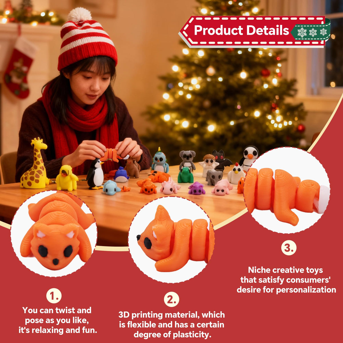 VABAO 36pcs 3D Printed Animal Figurines Set | Articulated Fidget Toys & Desk Pets