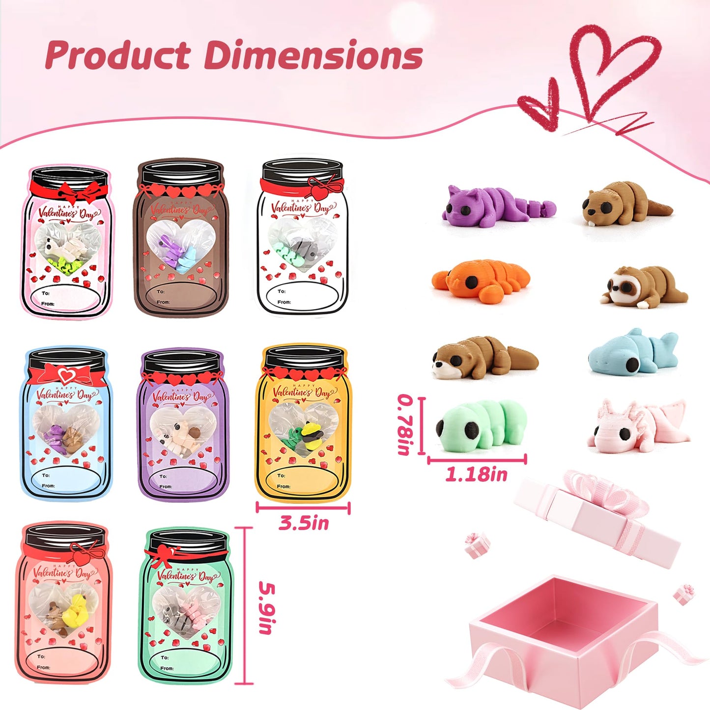 VABAO 24 Valentines Day Cards with 48 Articulated 3D-Printed Animal Figurines