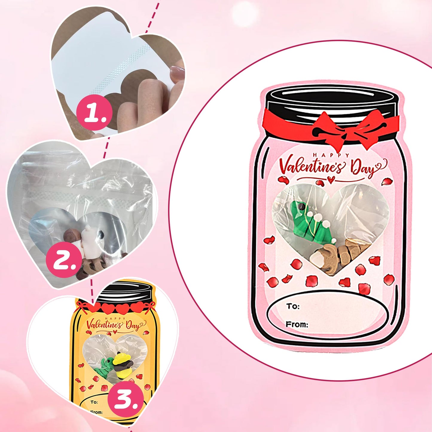 VABAO 24 Valentines Day Cards with 48 Articulated 3D-Printed Animal Figurines