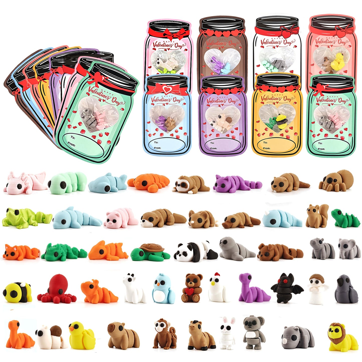 VABAO 24 Valentines Day Cards with 48 Articulated 3D-Printed Animal Figurines