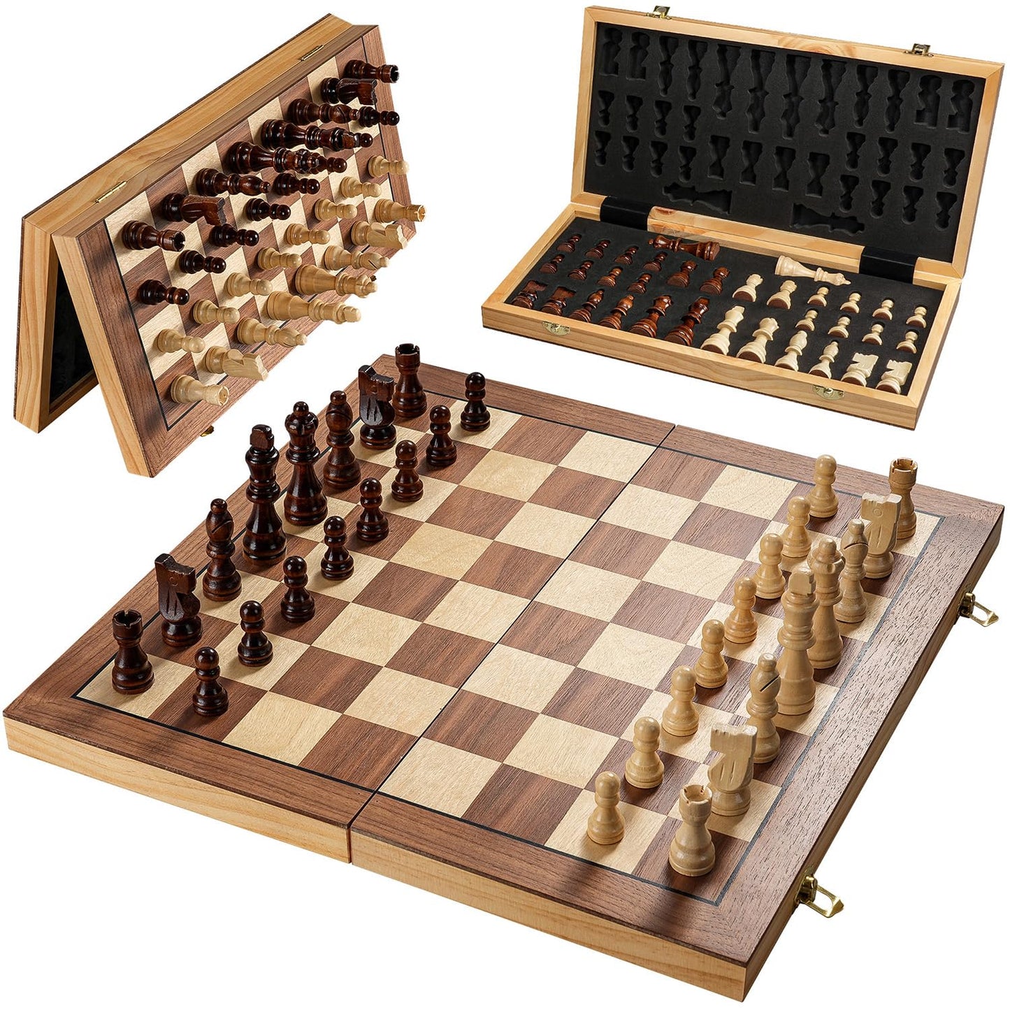 Vahome 17-Inch Magnetic Chess Set — Foldable Wooden Board for Adults & Kids