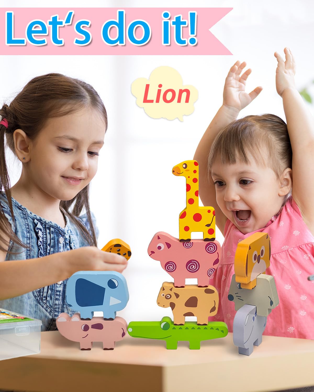 Vaiheng Wooden Animal Blocks – Montessori Toddler Toys for Ages 1-4, Sorting & Stacking Puzzle