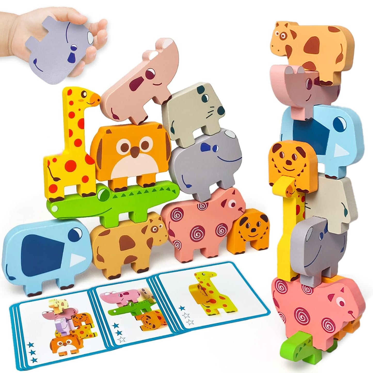 Vaiheng Wooden Animal Blocks – Montessori Toddler Toys for Ages 1-4, Sorting & Stacking Puzzle