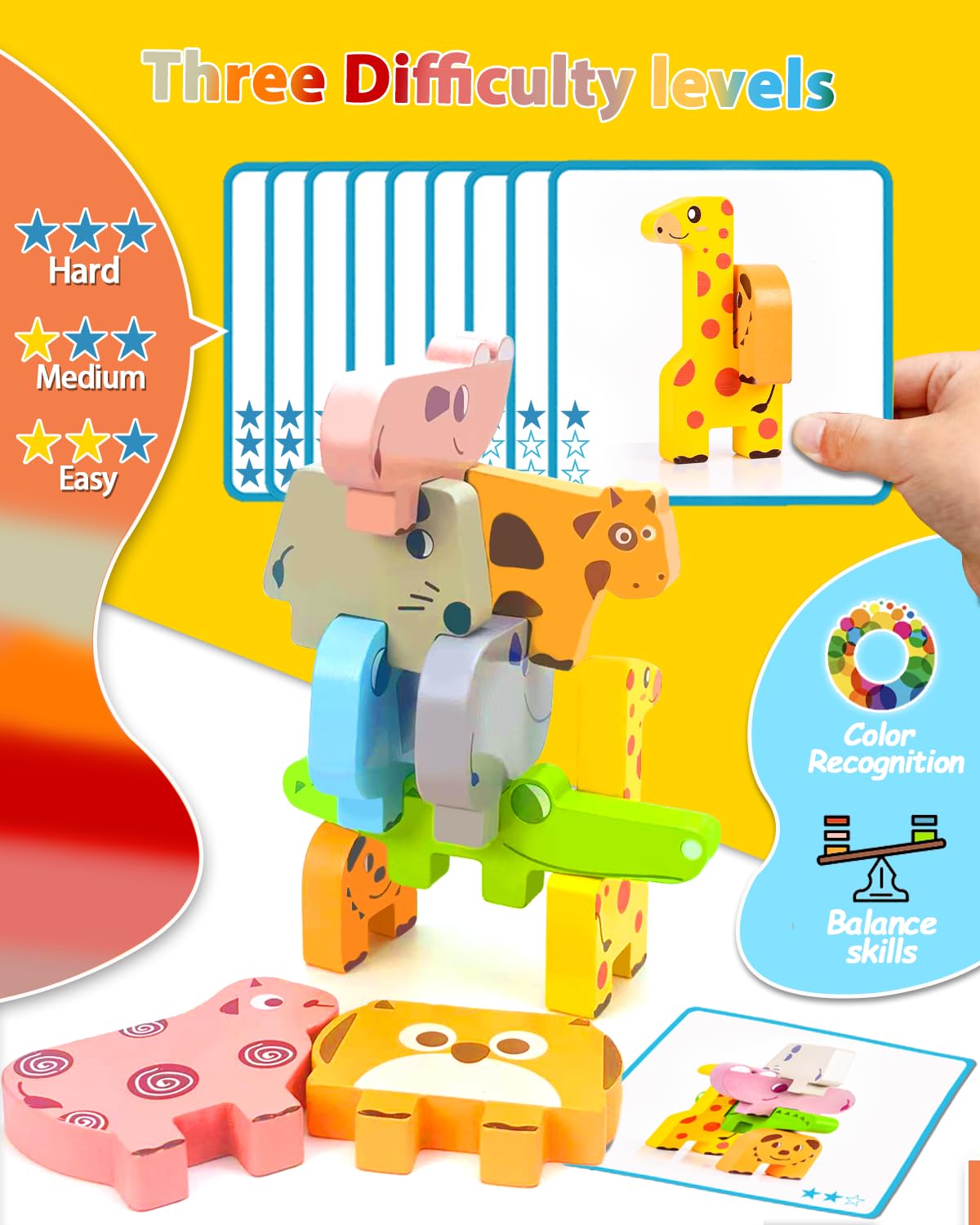 Vaiheng Wooden Animal Blocks – Montessori Toddler Toys for Ages 1-4, Sorting & Stacking Puzzle