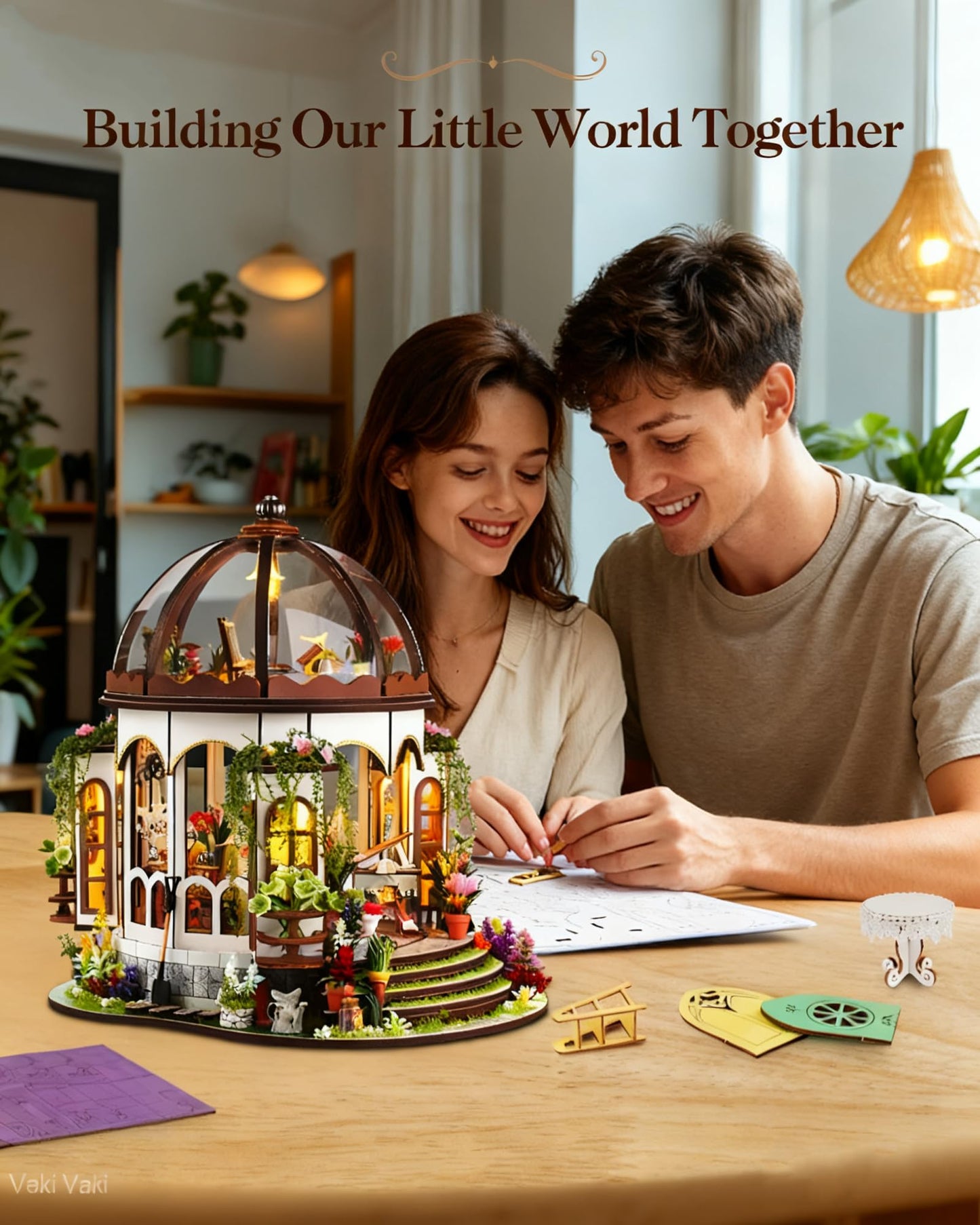 Vaki Vaki [2026 New] Hanging Garden Miniature House Kit with LED Light — Book Nook 3D Puzzle for Gifts