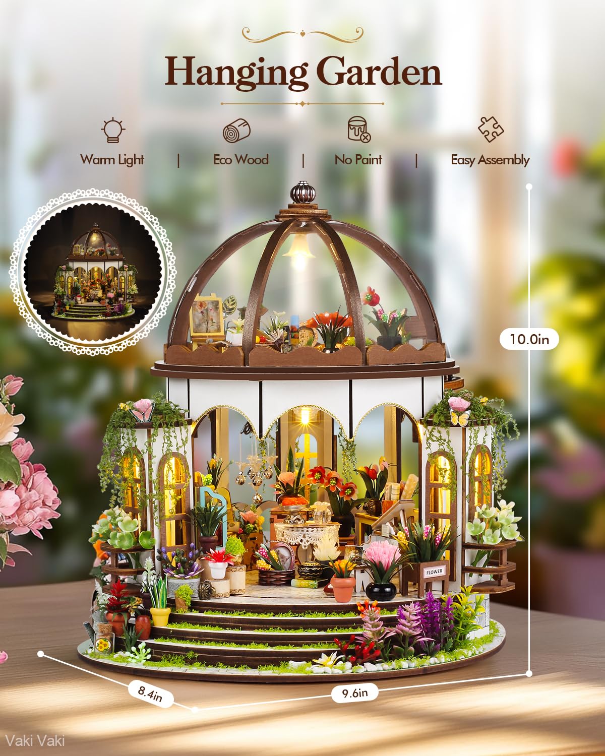 Vaki Vaki [2026 New] Hanging Garden Miniature House Kit with LED Light — Book Nook 3D Puzzle for Gifts