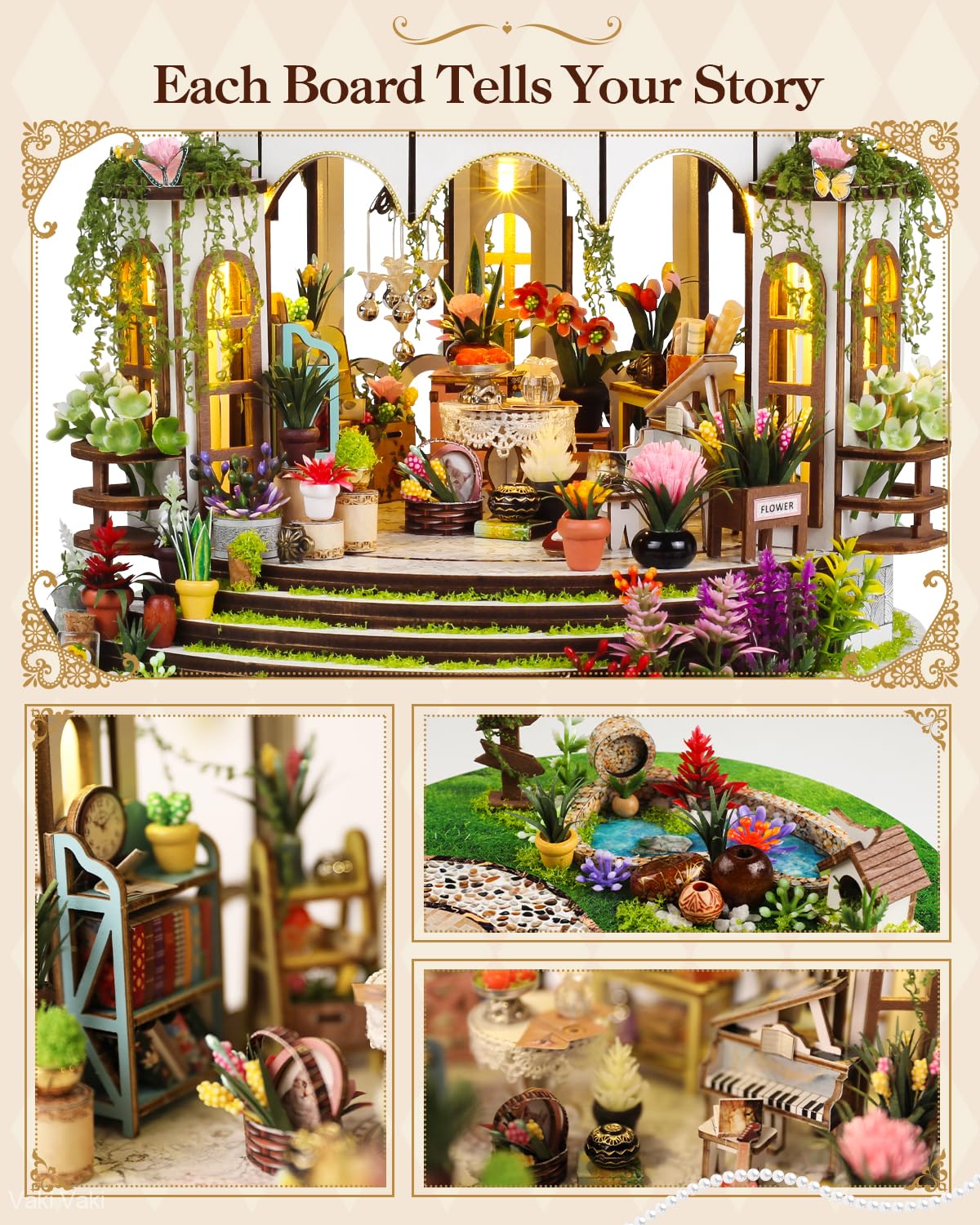 Vaki Vaki [2026 New] Hanging Garden Miniature House Kit with LED Light — Book Nook 3D Puzzle for Gifts