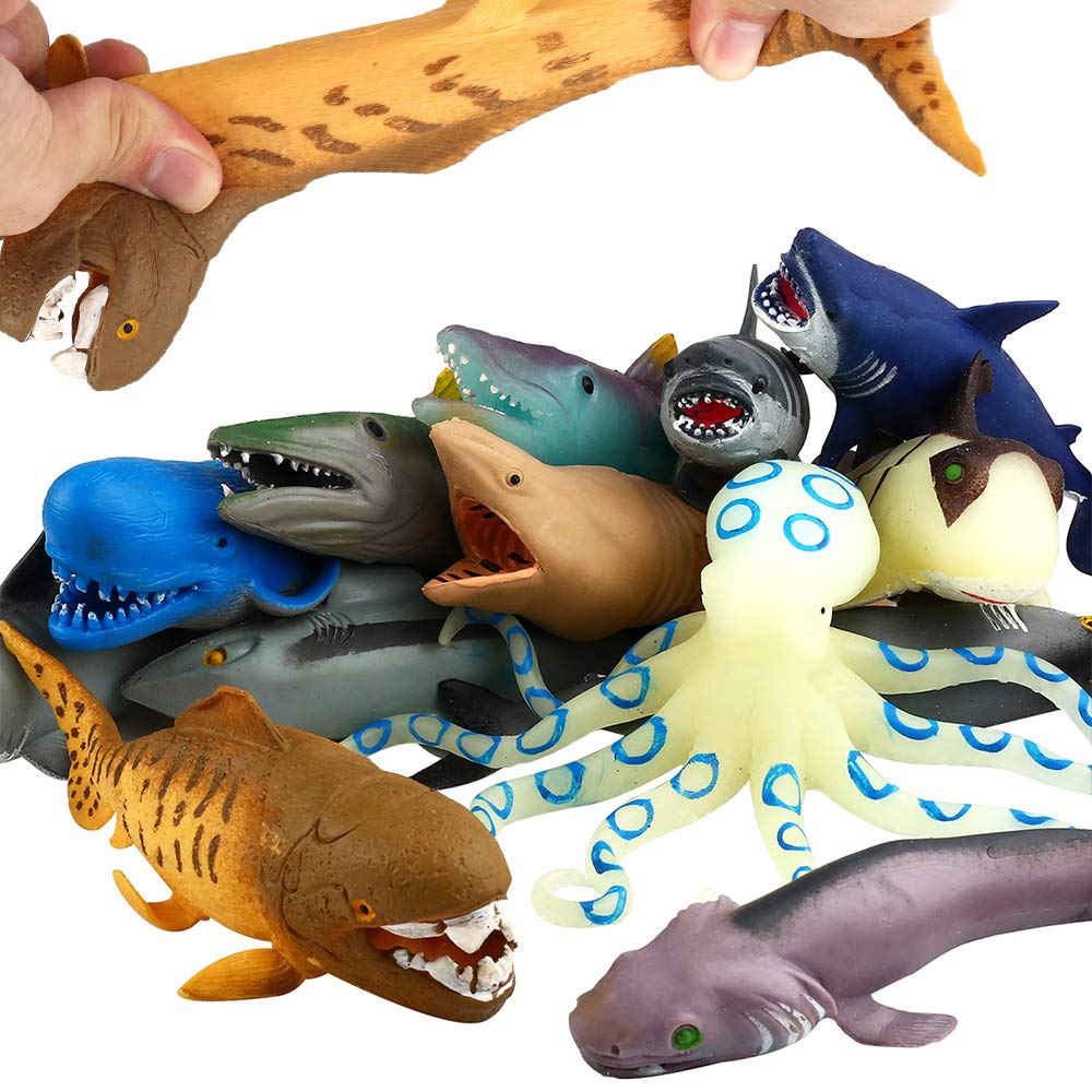 ValeforToy Ocean Sea Animal Bath Toy Set — 8-Inch Floating TPR, Color-Changing (8 Pack Random)