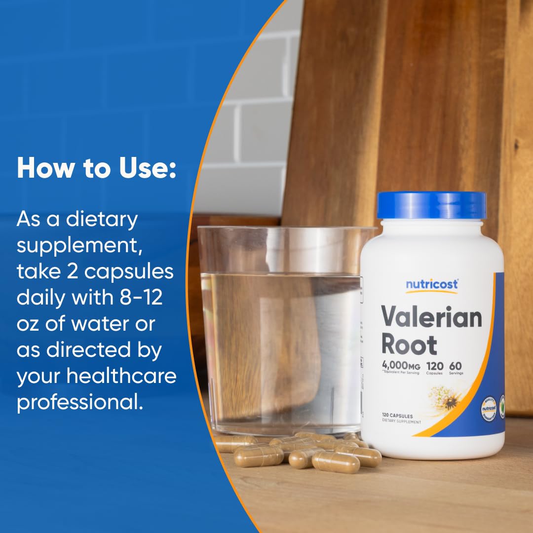 Nutricost Valerian Root Capsules (1000mg per Serving, 4:1 Extract) – 120 Vegetarian Capsules, Gluten Free, Non-GMO