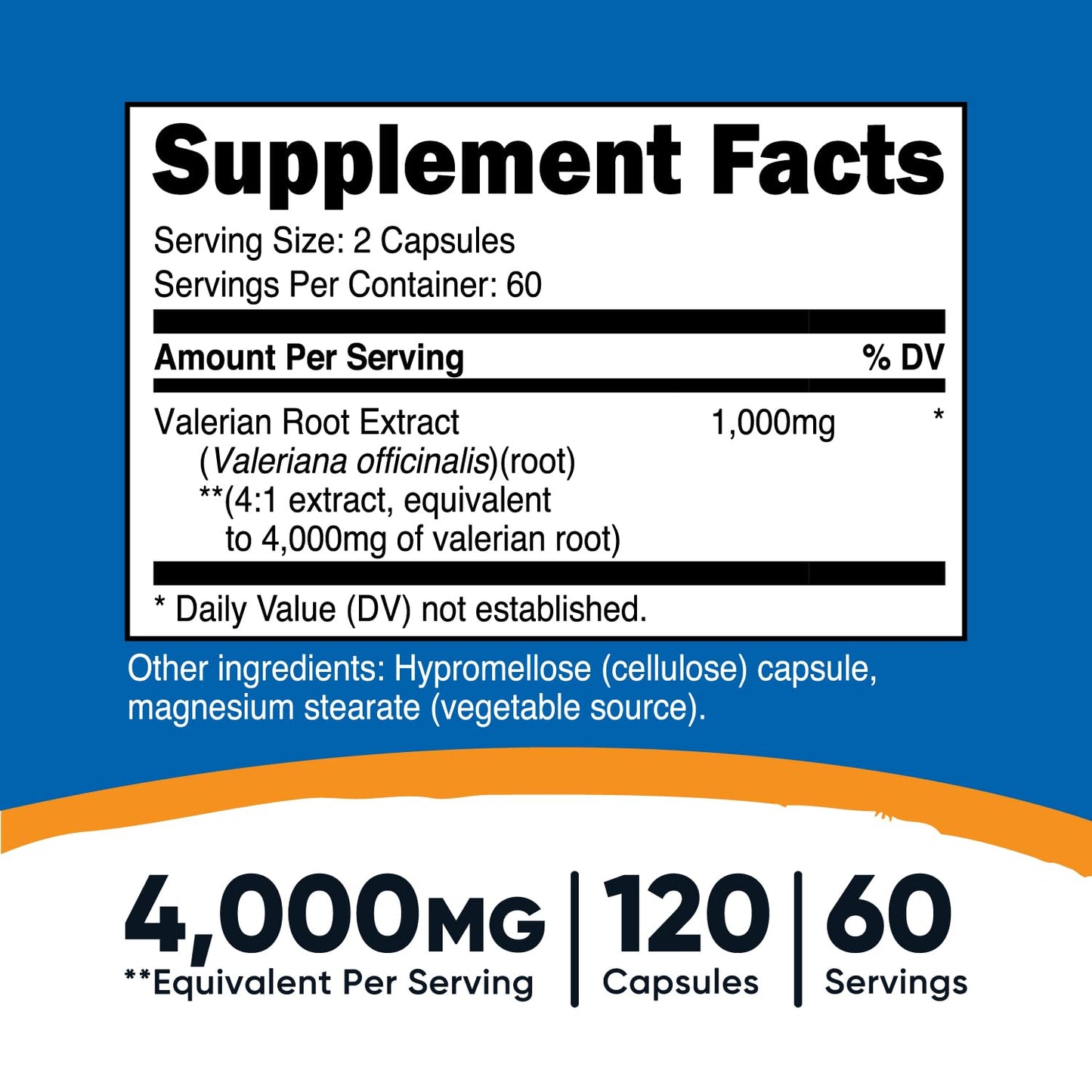 Nutricost Valerian Root Capsules (1000mg per Serving, 4:1 Extract) – 120 Vegetarian Capsules, Gluten Free, Non-GMO
