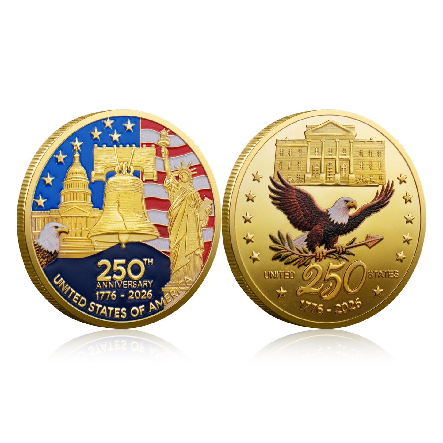 Valorforge Collectibles 250th Anniversary Army Coin – Golden Flag & Liberty Bell Design (5PCS)