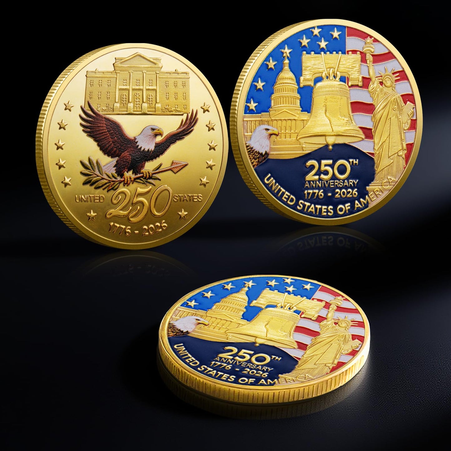 Valorforge Collectibles 250th Anniversary Coin – Golden Flag & Liberty Bell