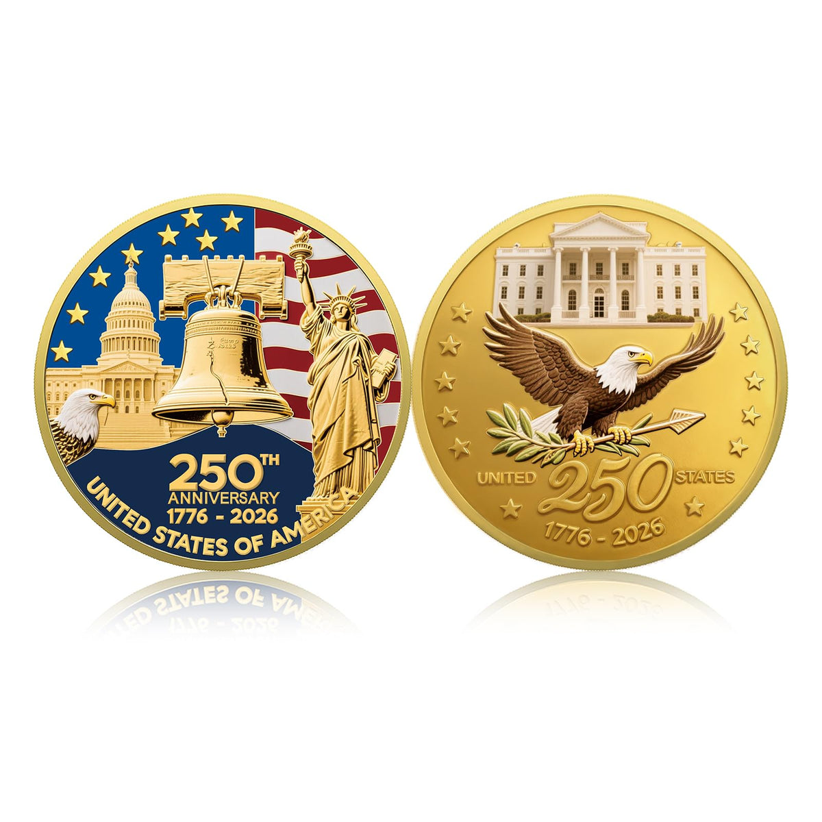 Valorforge Upgrade 1.77-Inch 250th Anniversary Coin – Golden American Flag & Liberty Bell Design