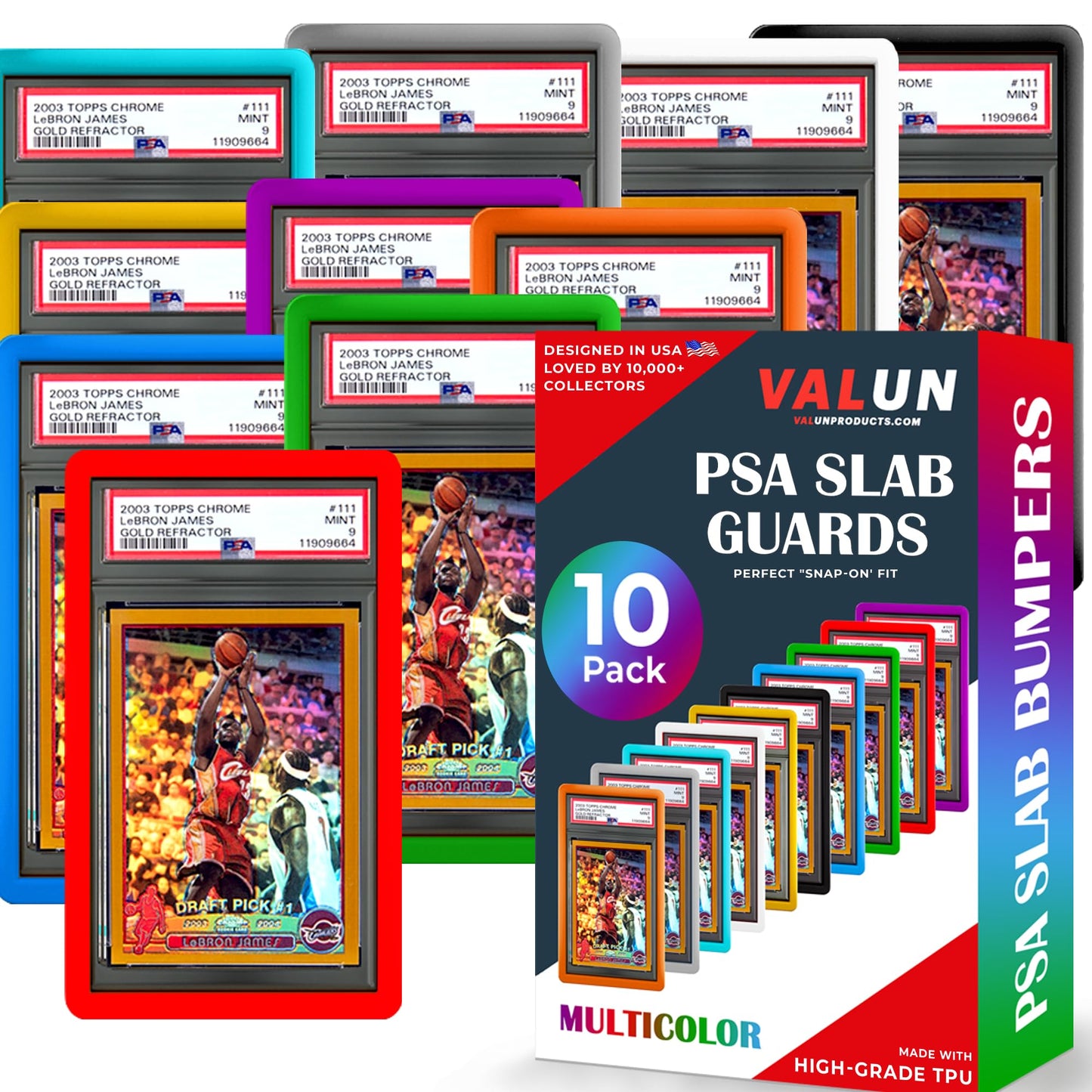 VALUN PSA Slab Bumper 10 Pack (Multi-Color) – Hard TPU Slab Protector for PSA Slabs