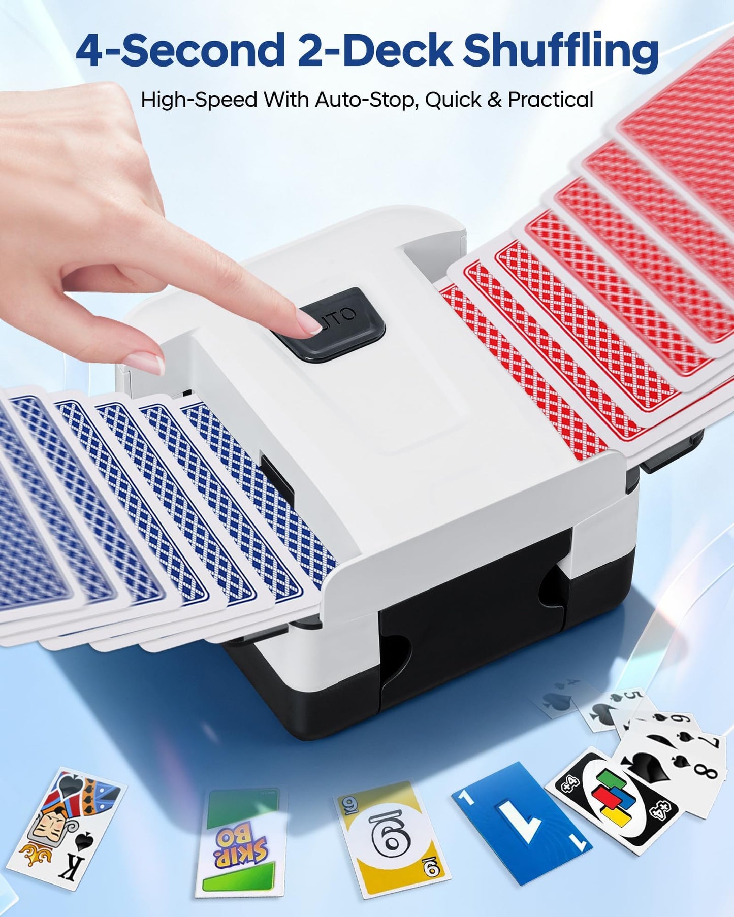 VAMODI Automatic Card Shuffler for 1–2 Decks – Auto Mode, Low Noise, USB-C Rechargeable