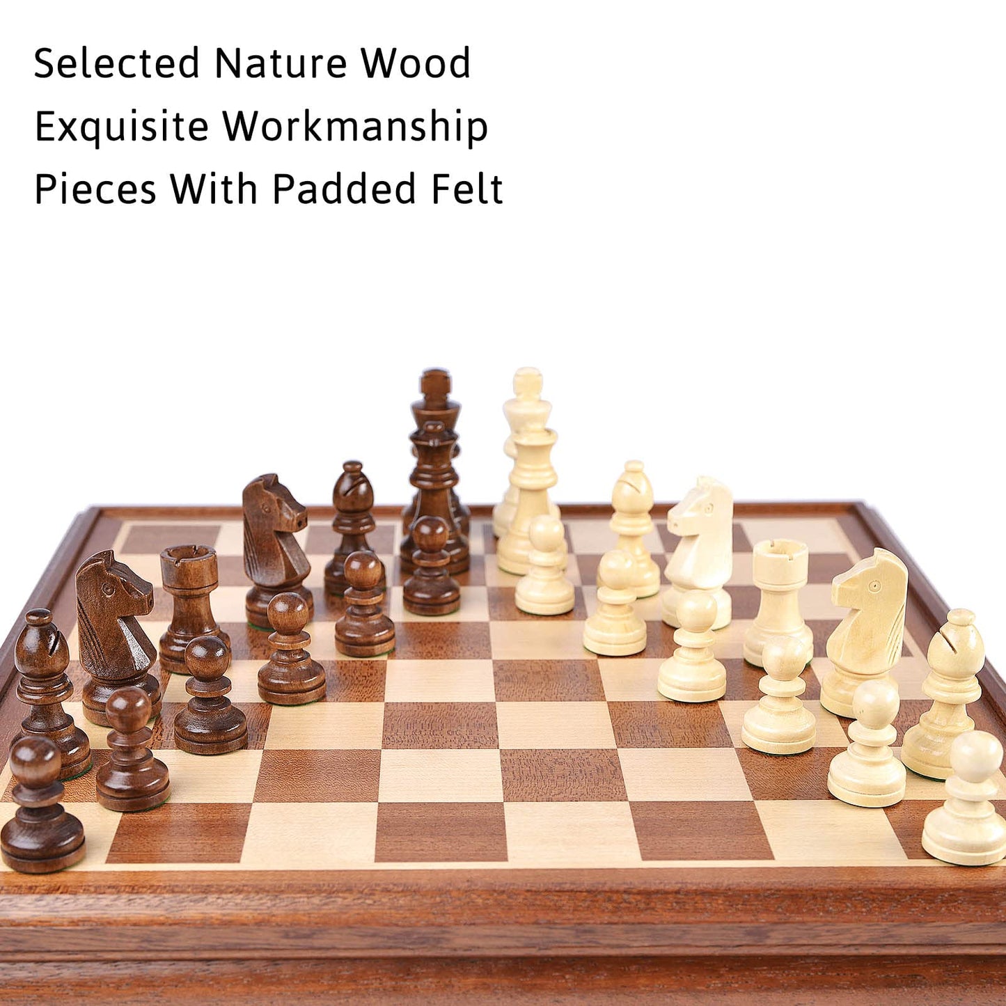 VAMSLOVE 15-Inch Deluxe Chess & Checkers Set with Storage – Wooden 2-in-1, 3-Inch King, 2 Extra Queens
