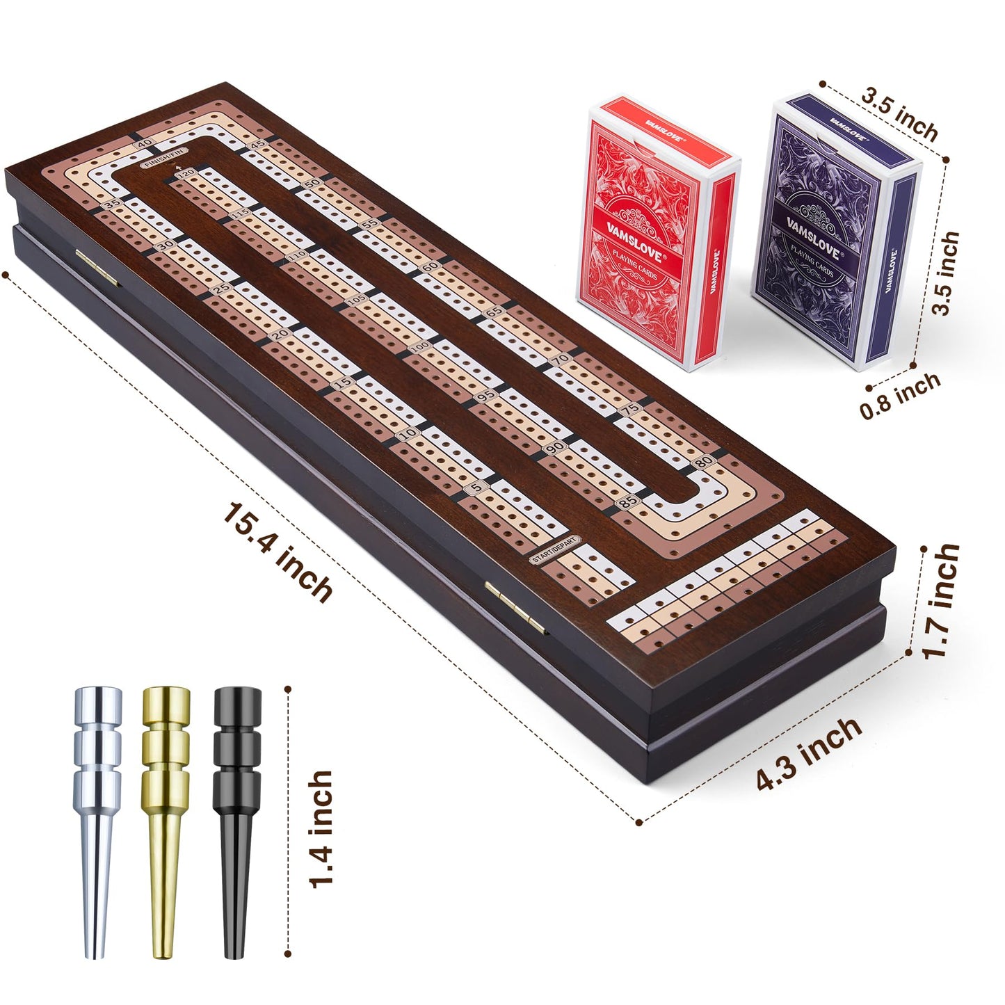 VAMSLOVE Wooden Cribbage Board – Magnetic 3-Track, Travel-Friendly, Card & Peg Storage