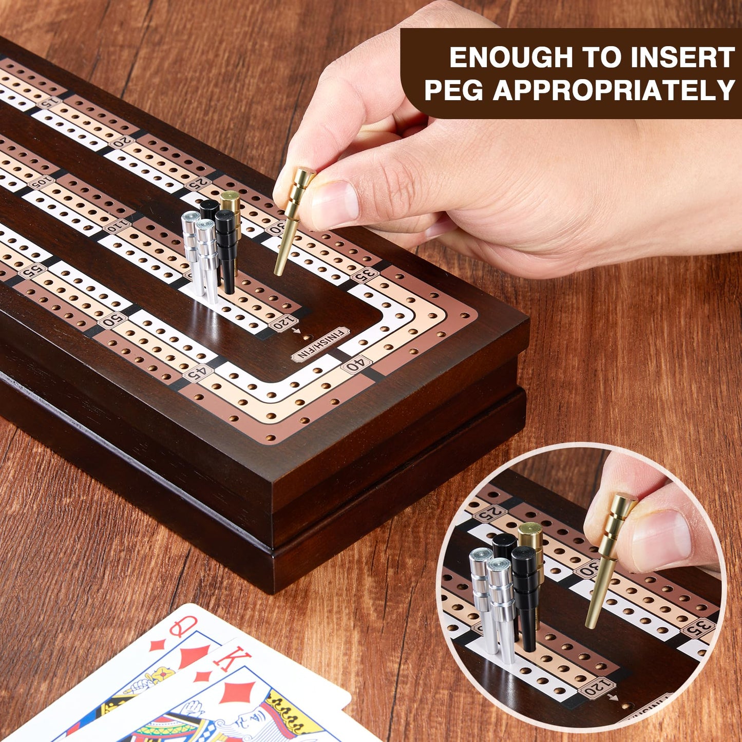 VAMSLOVE Wooden Cribbage Board – Magnetic 3-Track, Travel-Friendly, Card & Peg Storage