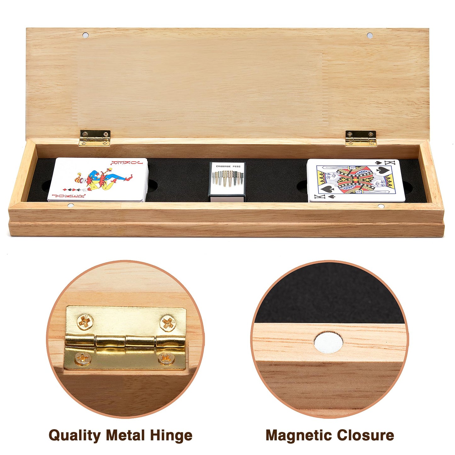 Vamslove Magnetic Cribbage Board – 15'' Wooden Folding 3-Track Set with Card & Peg Storage