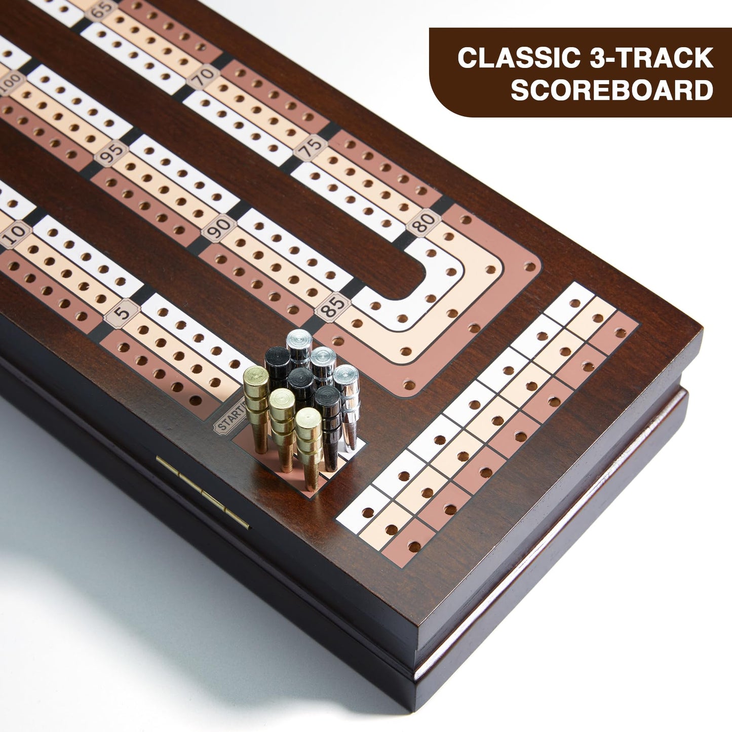 VAMSLOVE Wooden Cribbage Board – Magnetic 3-Track, Travel-Friendly, Card & Peg Storage