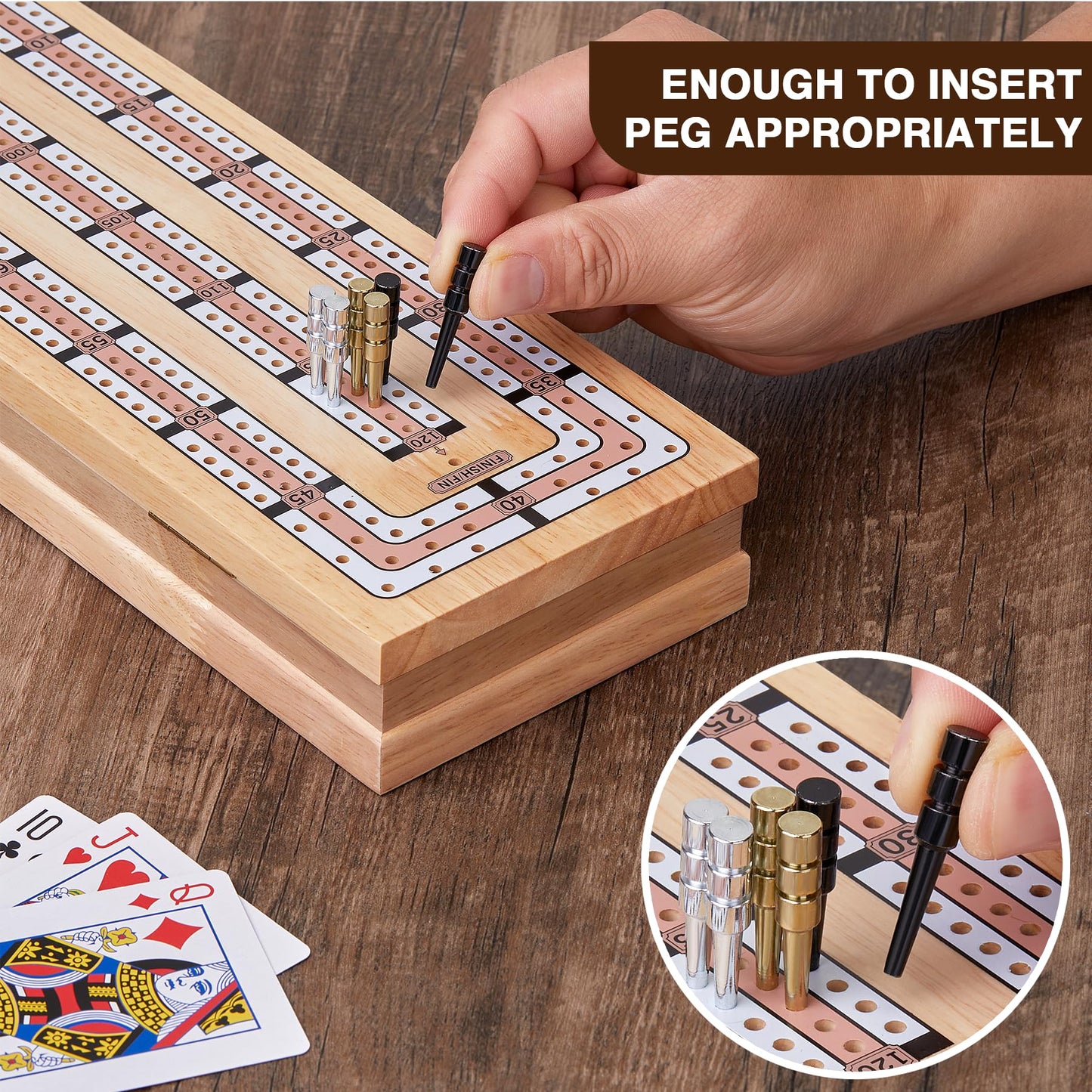 Vamslove Magnetic Cribbage Board – 15'' Wooden Folding 3-Track Set with Card & Peg Storage