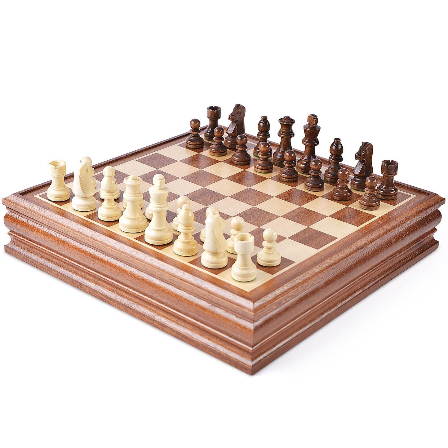 VAMSLOVE 15-Inch Deluxe Chess & Checkers Set with Storage – Wooden 2-in-1, 3-Inch King, 2 Extra Queens