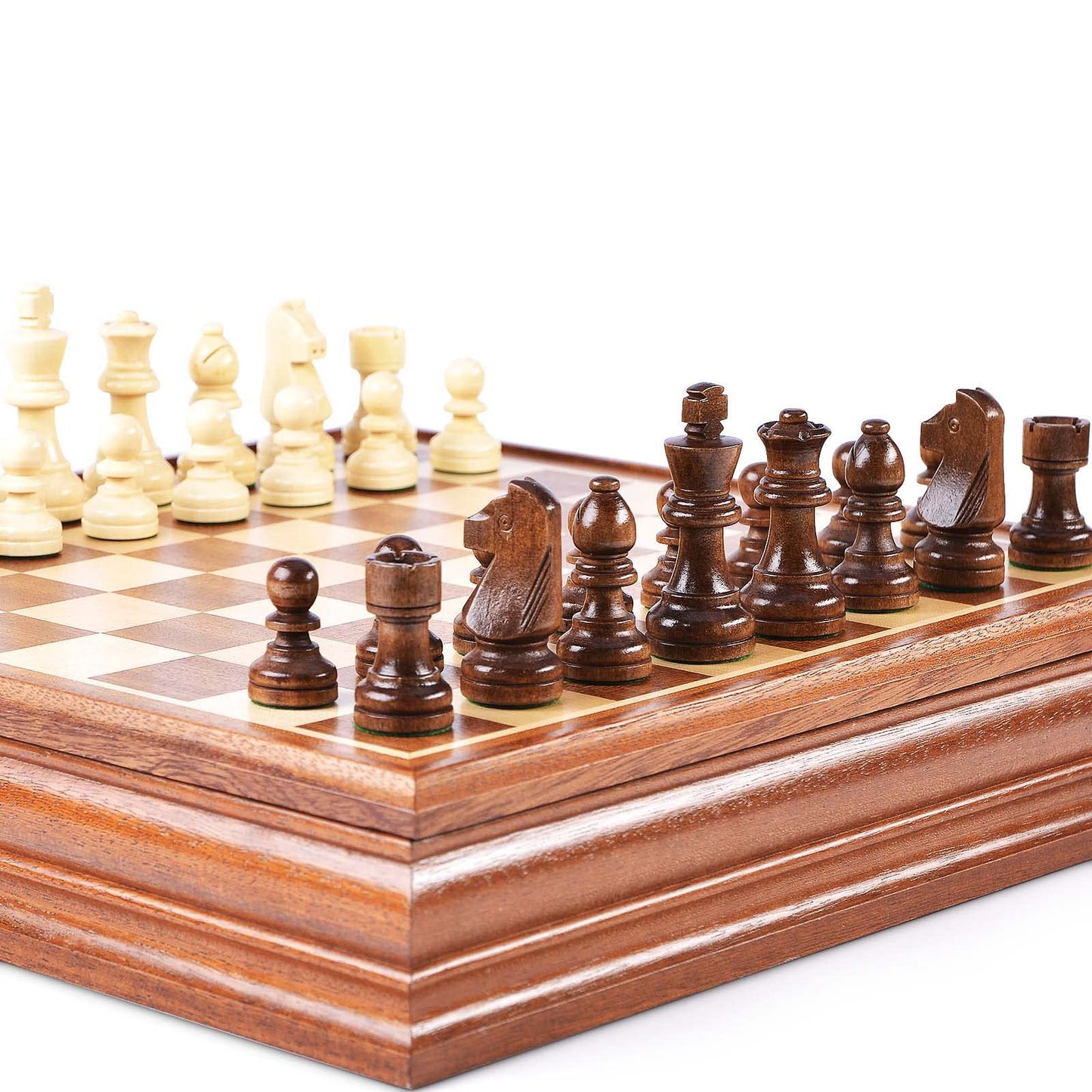 VAMSLOVE 15-Inch Deluxe Chess & Checkers Set with Storage – Wooden 2-in-1, 3-Inch King, 2 Extra Queens