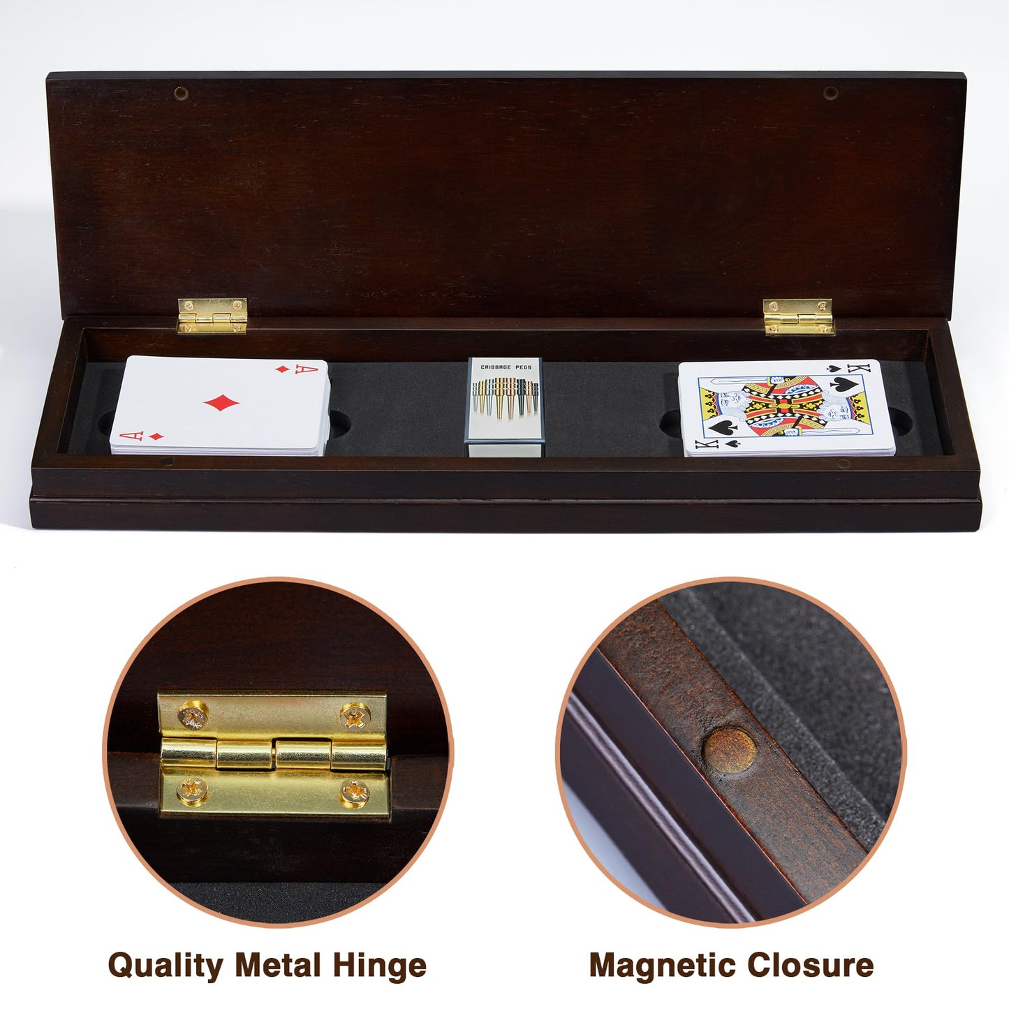 VAMSLOVE Wooden Cribbage Board – Magnetic 3-Track, Travel-Friendly, Card & Peg Storage
