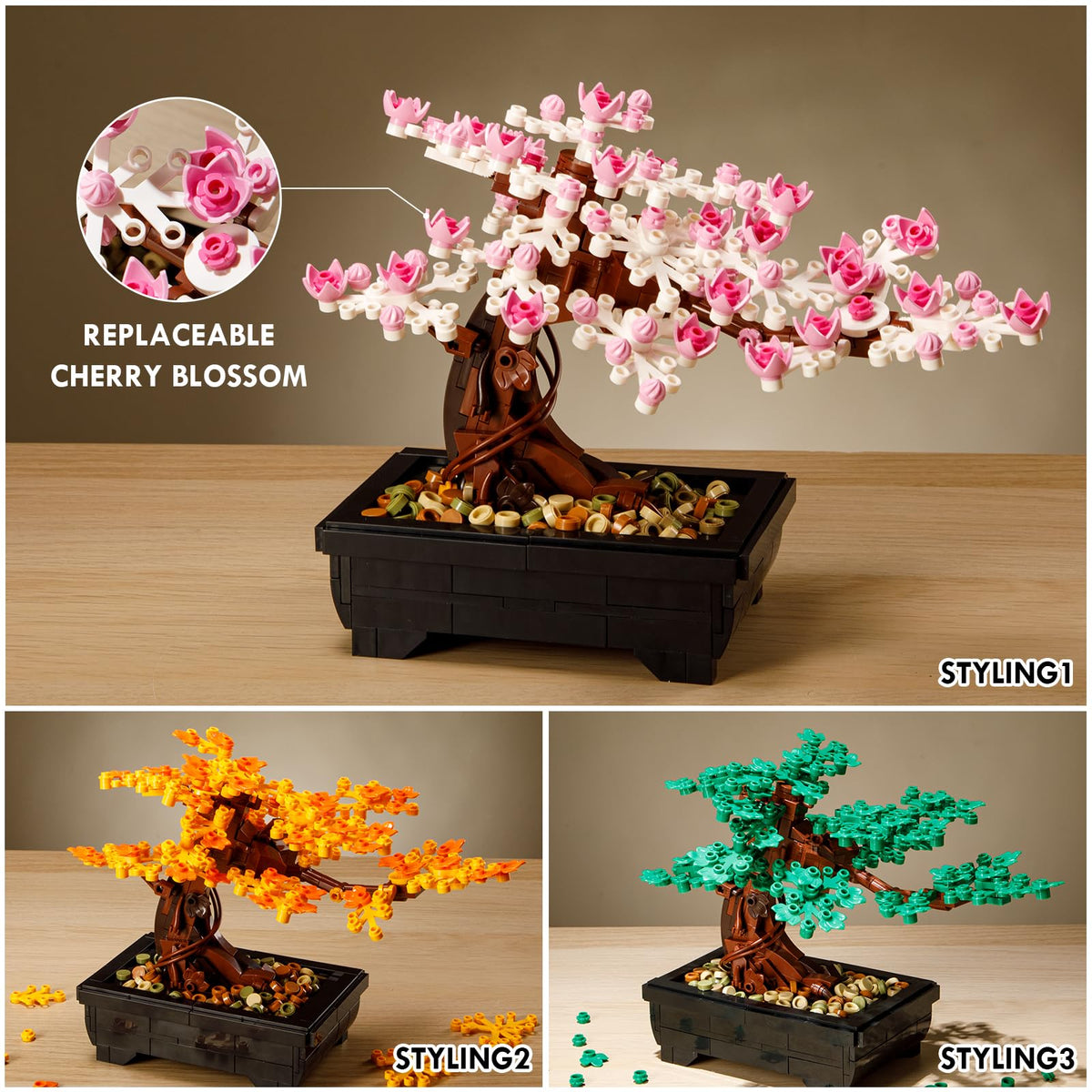 Vamuss 3-in-1 Lego Bonsai Tree Building Set — Cherry Blossom for Adults