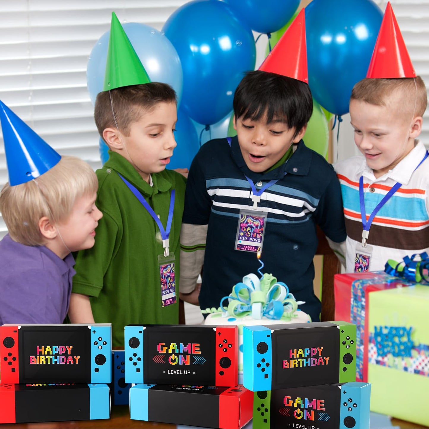 Vanblue 122pcs Video Game Party Favors – Gift Boxes, VIP Passes, Keychains & Tattoos