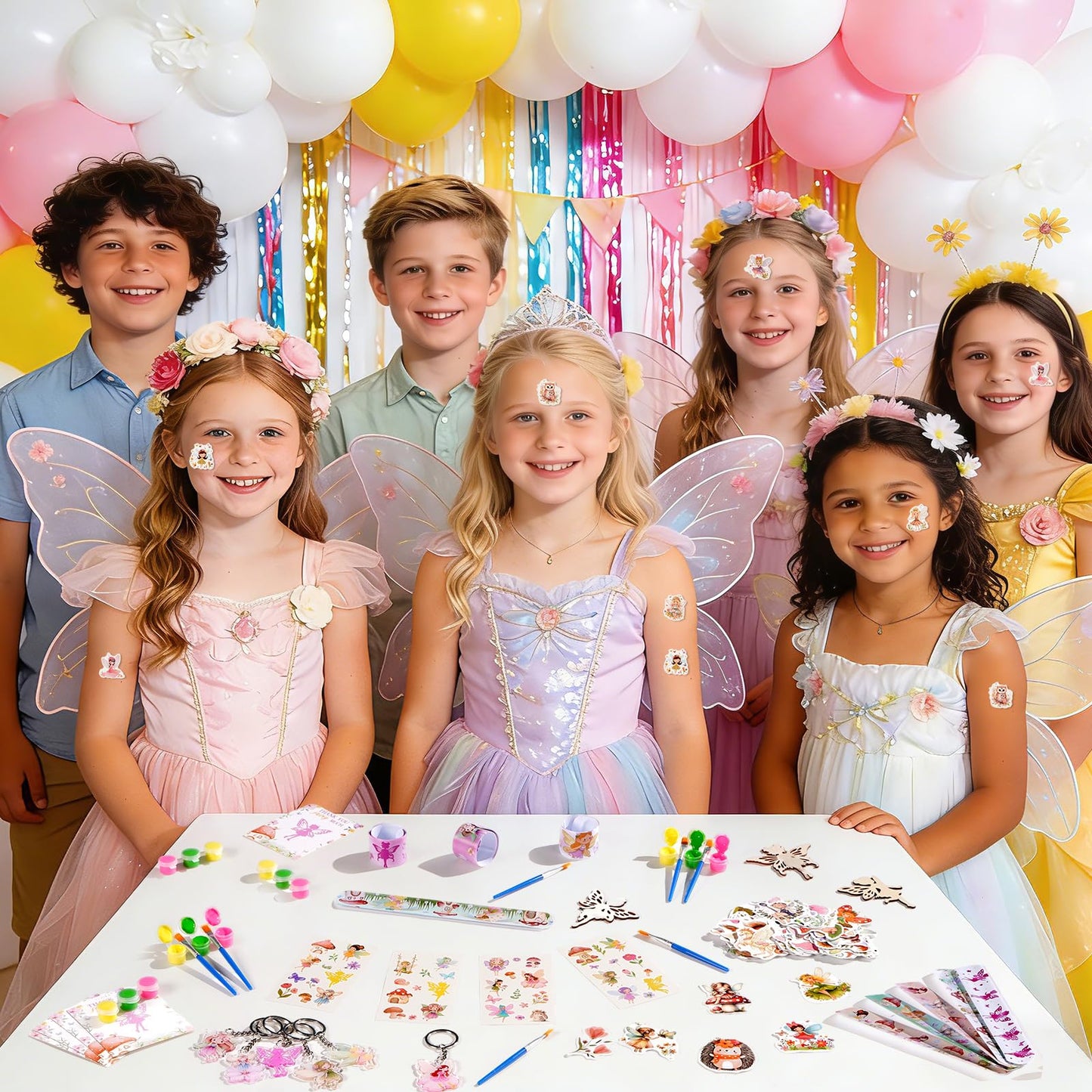 Vanblue 140 Pcs Fairy Party Favors – Floral Fairy Theme Birthday Decorations & DIY Craft Kits