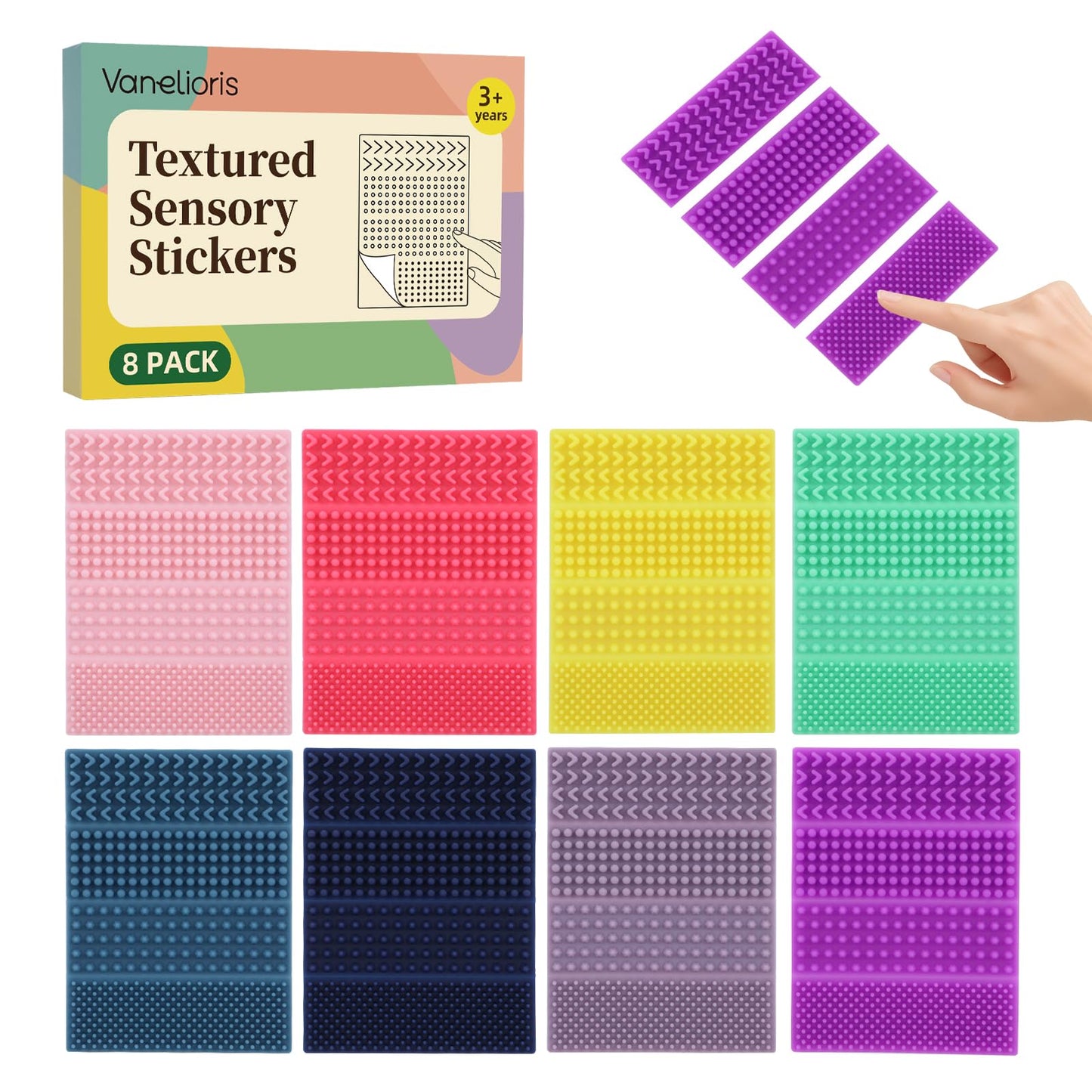 Vanelioris Sensory Stickers – 8 Pack Silicone Calm Strips for Focus & Calm