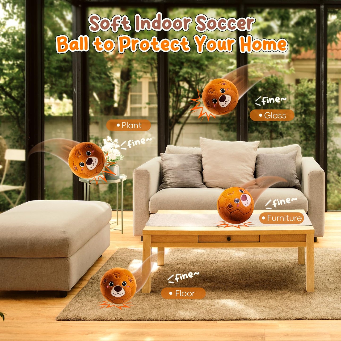 VangeBow Bear Plush Indoor Soccer Ball for Toddlers 1-3 | Quiet, Soft Plush Ball with Pump Included