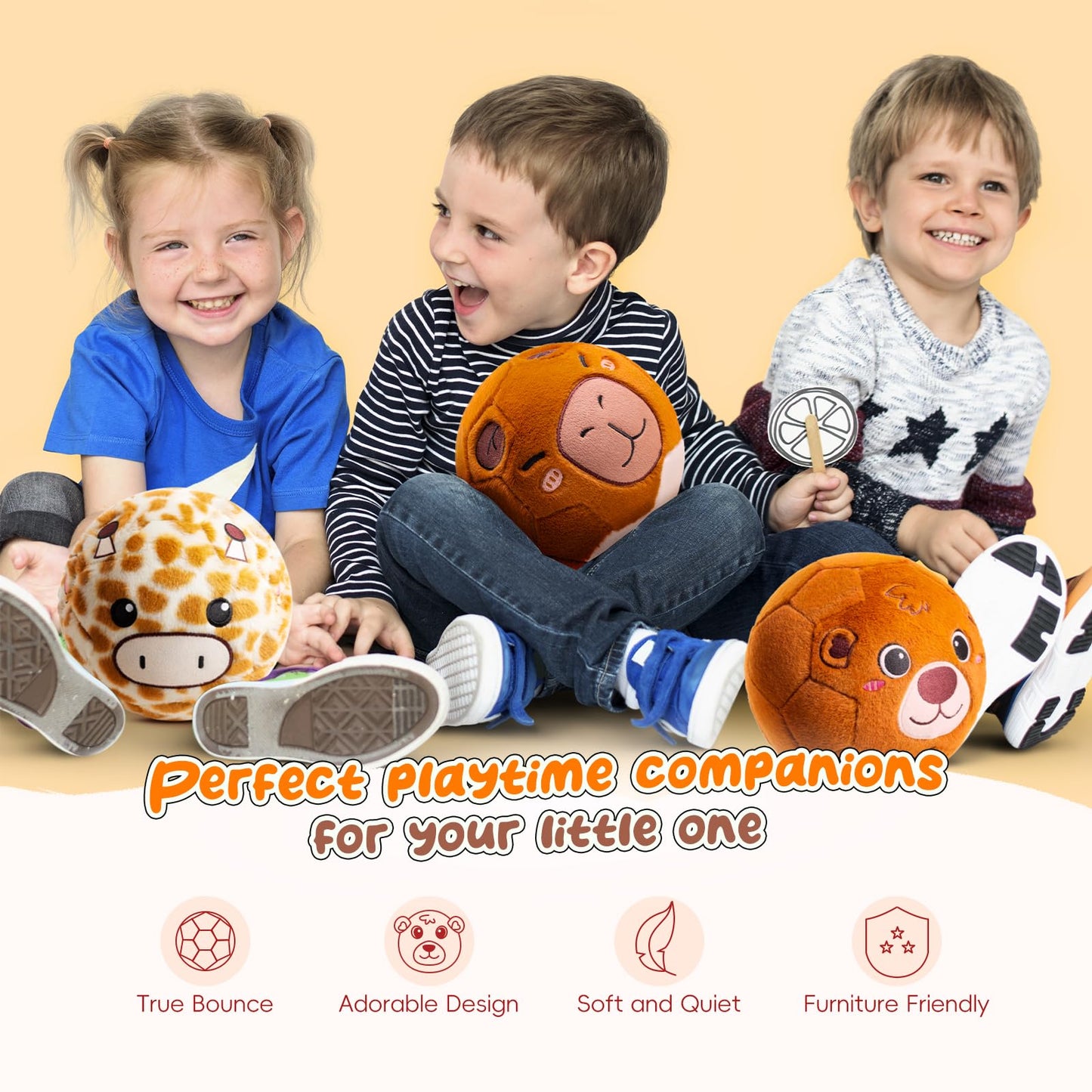 VangeBow Bear Plush Indoor Soccer Ball for Toddlers 1-3 | Quiet, Soft Plush Ball with Pump Included
