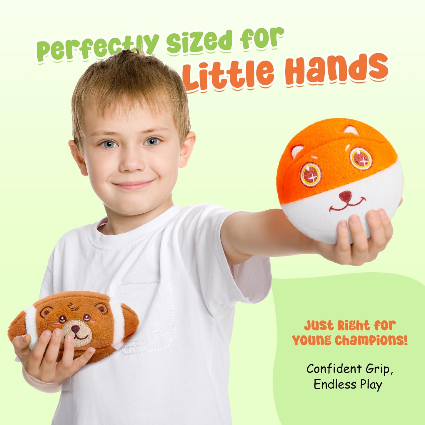 VangeBow 3 Pack Soft Plush Sports Balls for Toddlers | 5in Soccer & Basketball, 6.5in Football