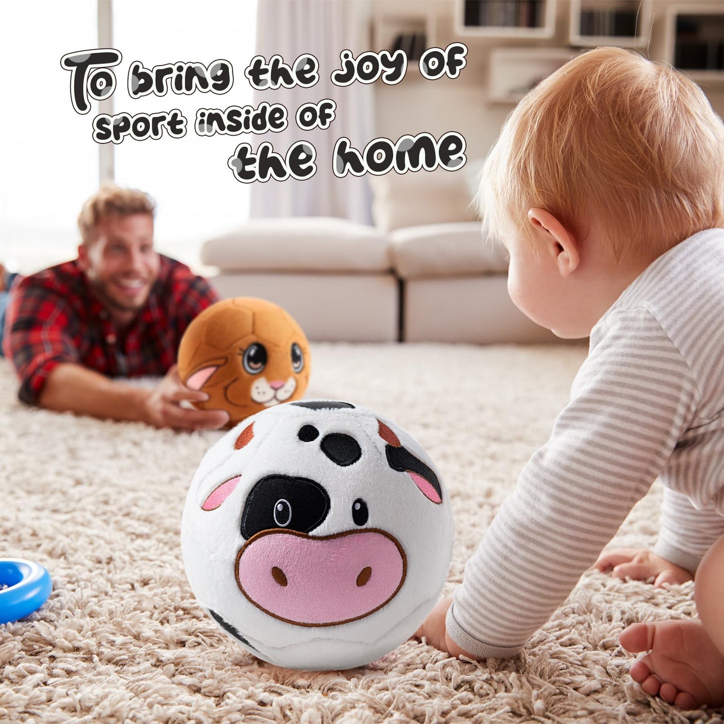 VangeBow Silent Indoor Cow Plush Soccer Ball for Toddlers 1-3 | Soft, Lightweight Play