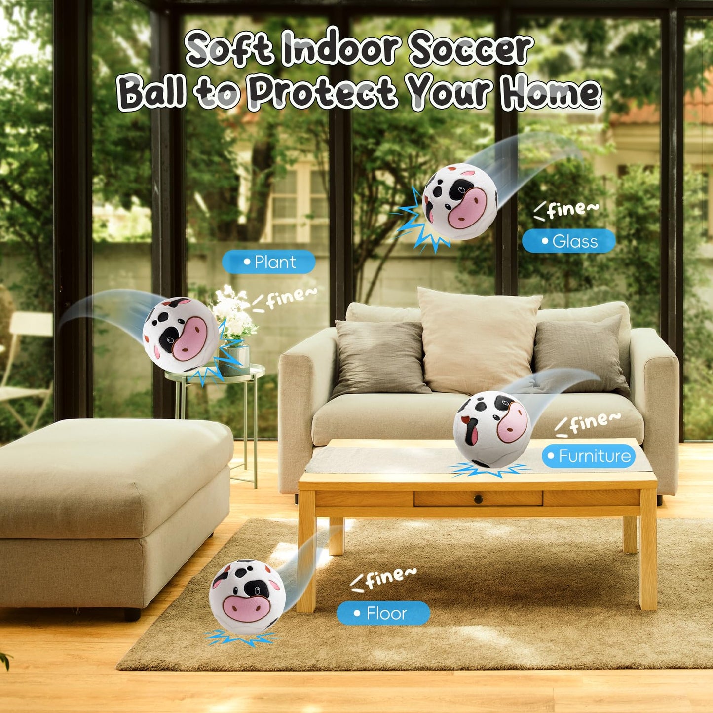 VangeBow Silent Indoor Cow Plush Soccer Ball for Toddlers 1-3 | Soft, Lightweight Play