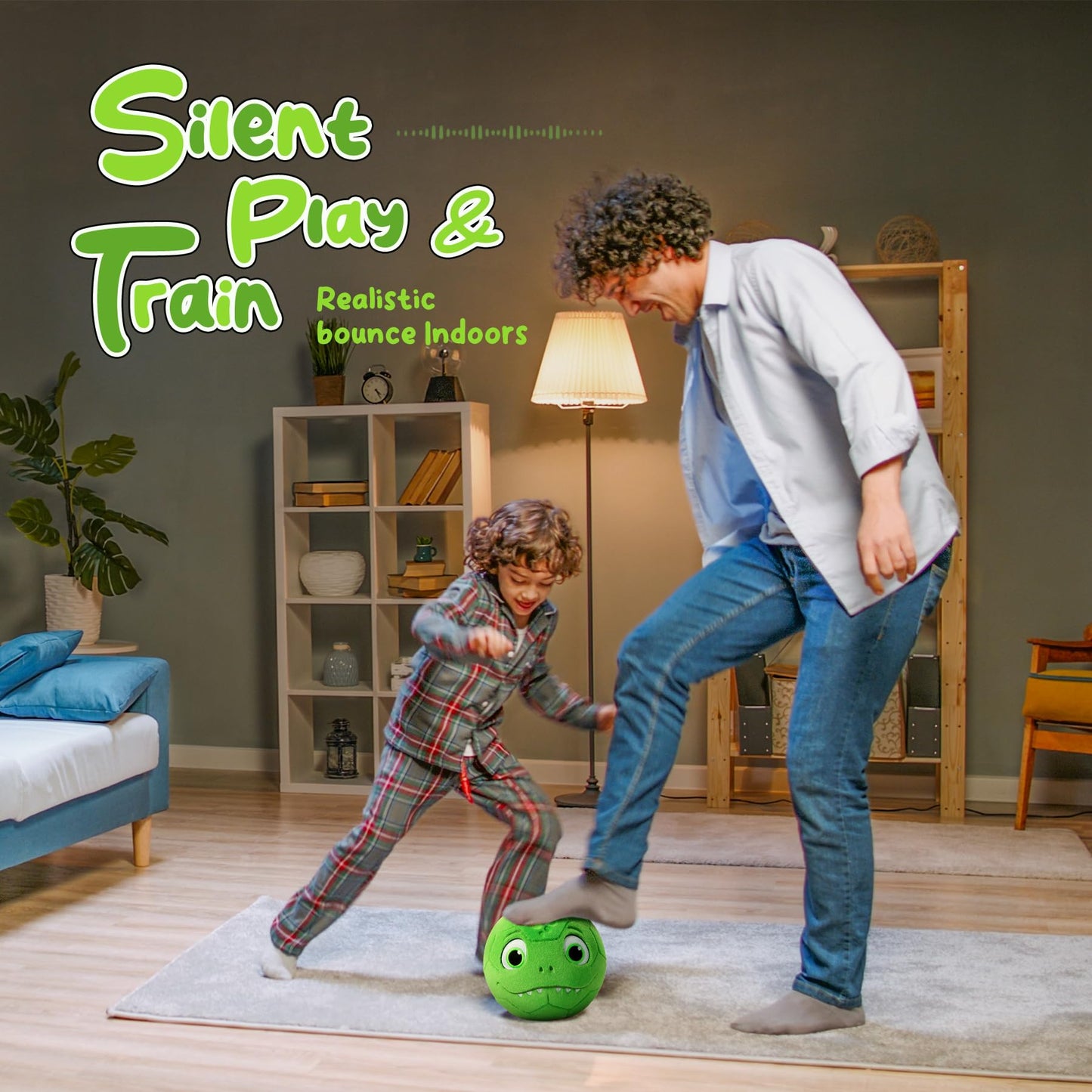 VangeBow Silent Indoor Dino Plush Soccer Ball for Toddlers 1-3 | Lightweight, Quiet Play with Pump Included