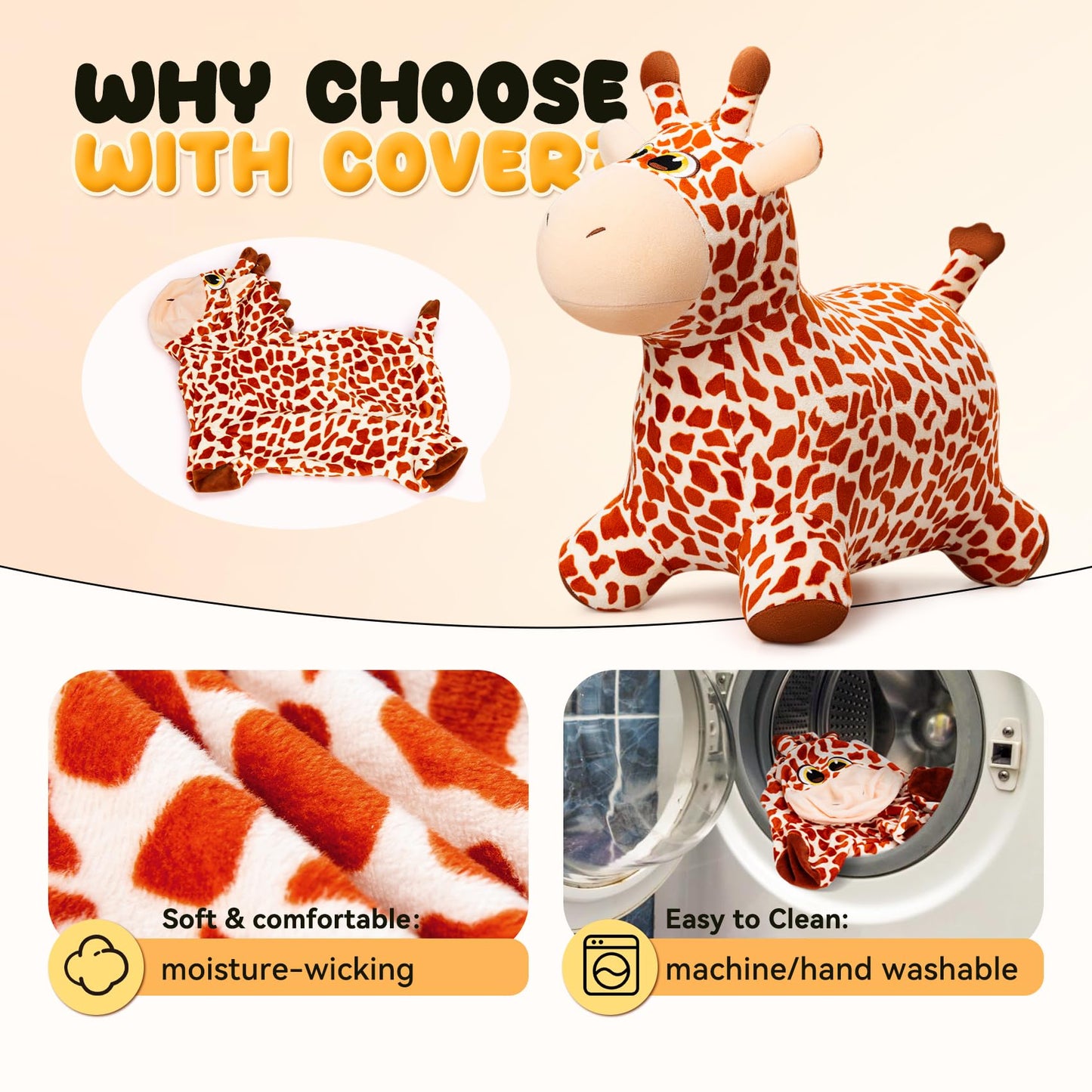 VangeBow Giraffe Bouncy Horse Toy for Toddlers – Indoor/Outdoor Hop Toy with Pump Included