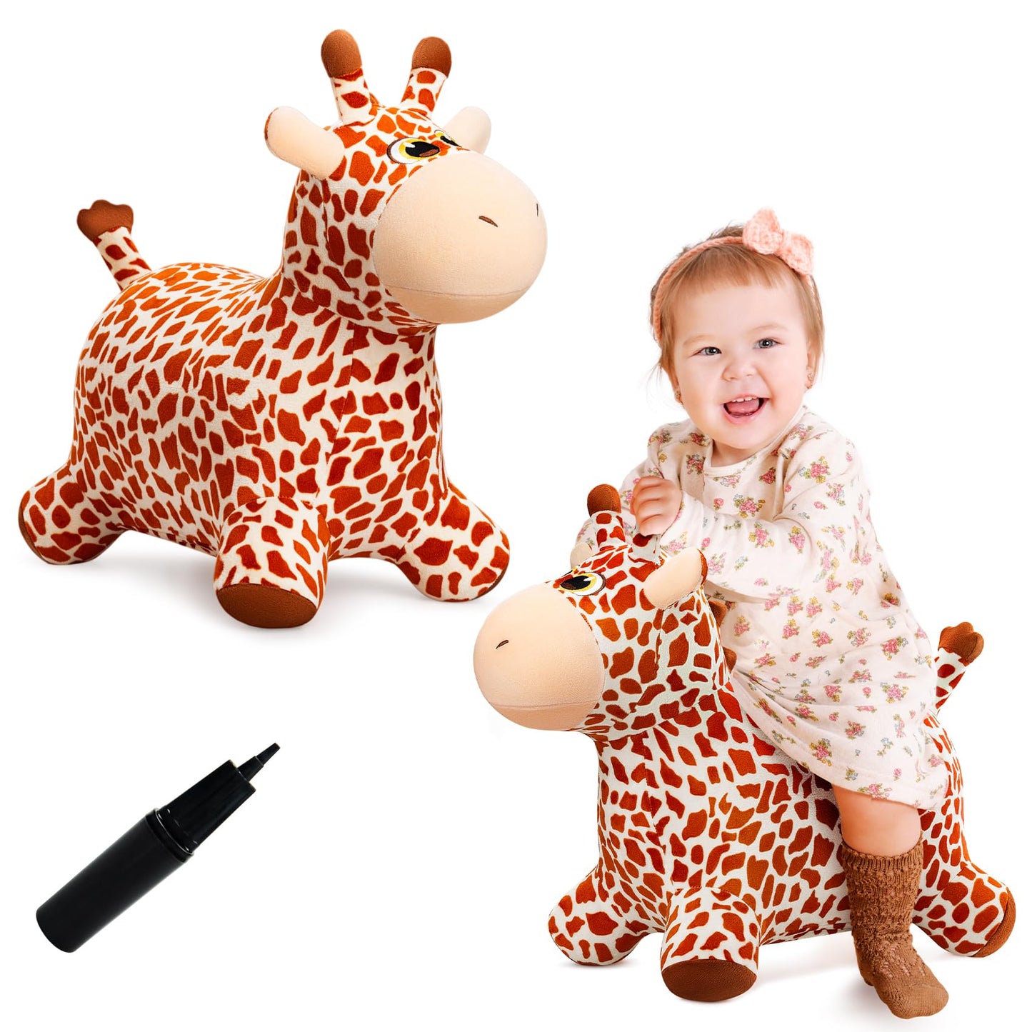 VangeBow Giraffe Bouncy Horse Toy for Toddlers – Indoor/Outdoor Hop Toy with Pump Included