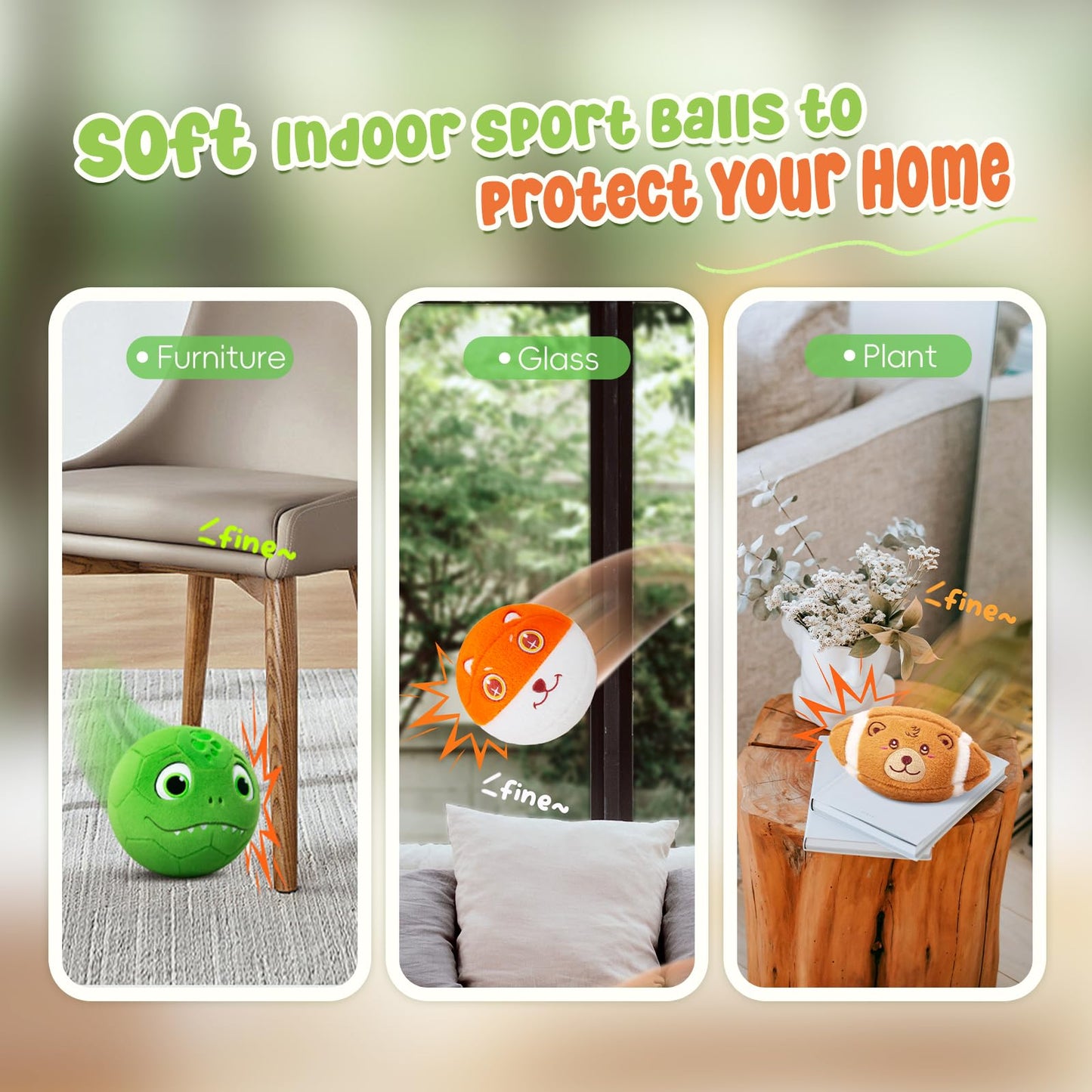 VangeBow 3 Pack Soft Plush Sports Balls for Toddlers | 5in Soccer & Basketball, 6.5in Football