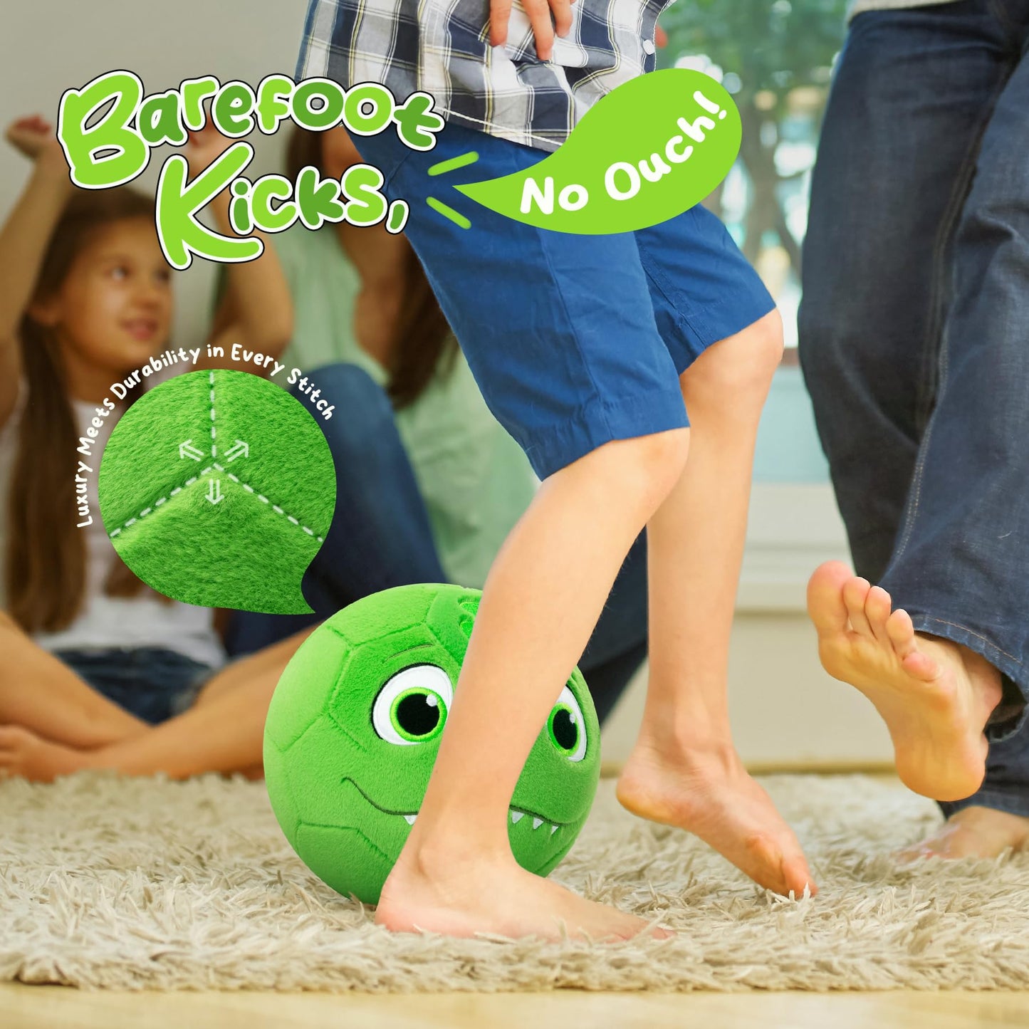 VangeBow Silent Indoor Dino Plush Soccer Ball for Toddlers 1-3 | Lightweight, Quiet Play with Pump Included
