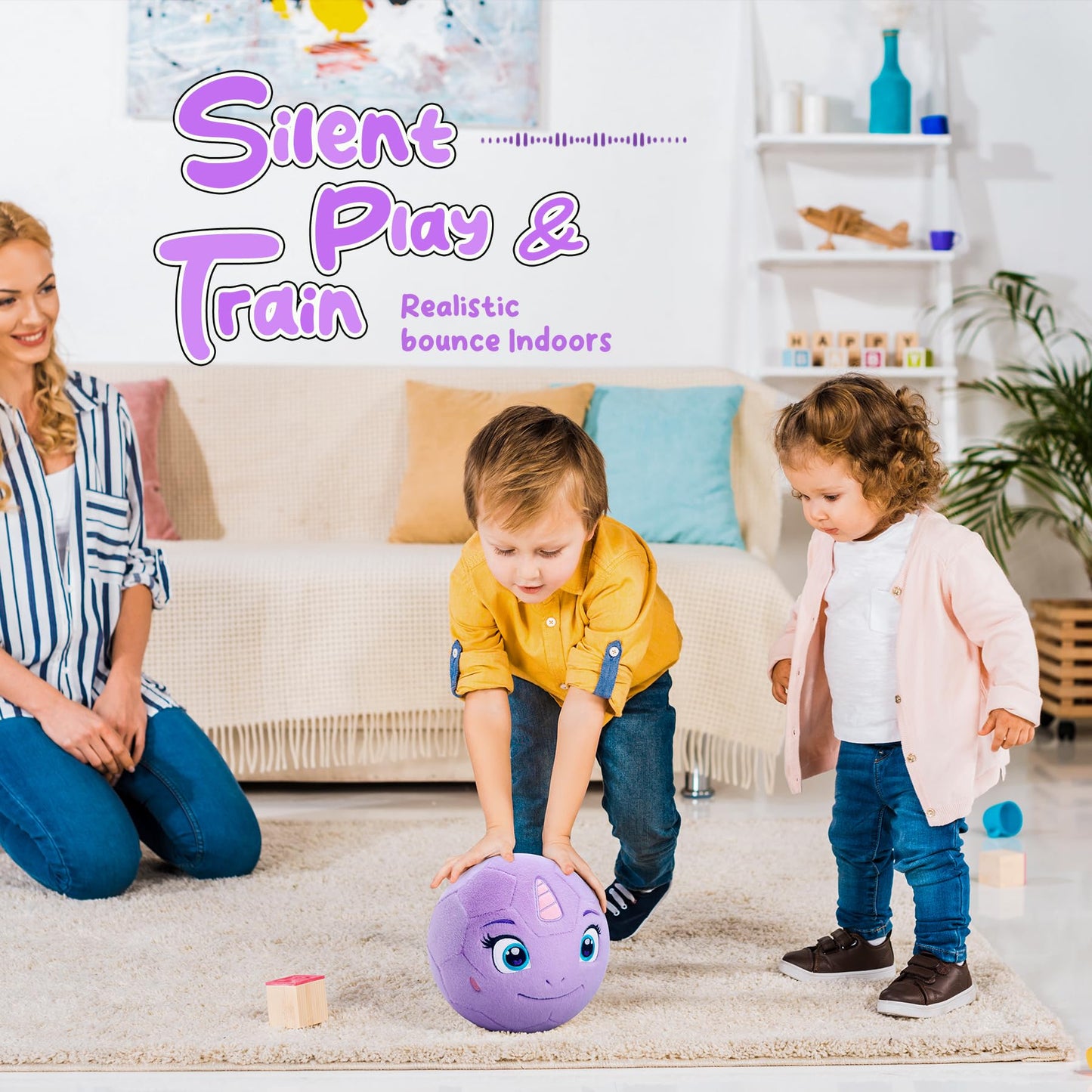 VangeBow Silent Indoor Plush Unicorn Soccer Ball for Toddlers 1-3 — Lightweight, Quiet, Pump Included
