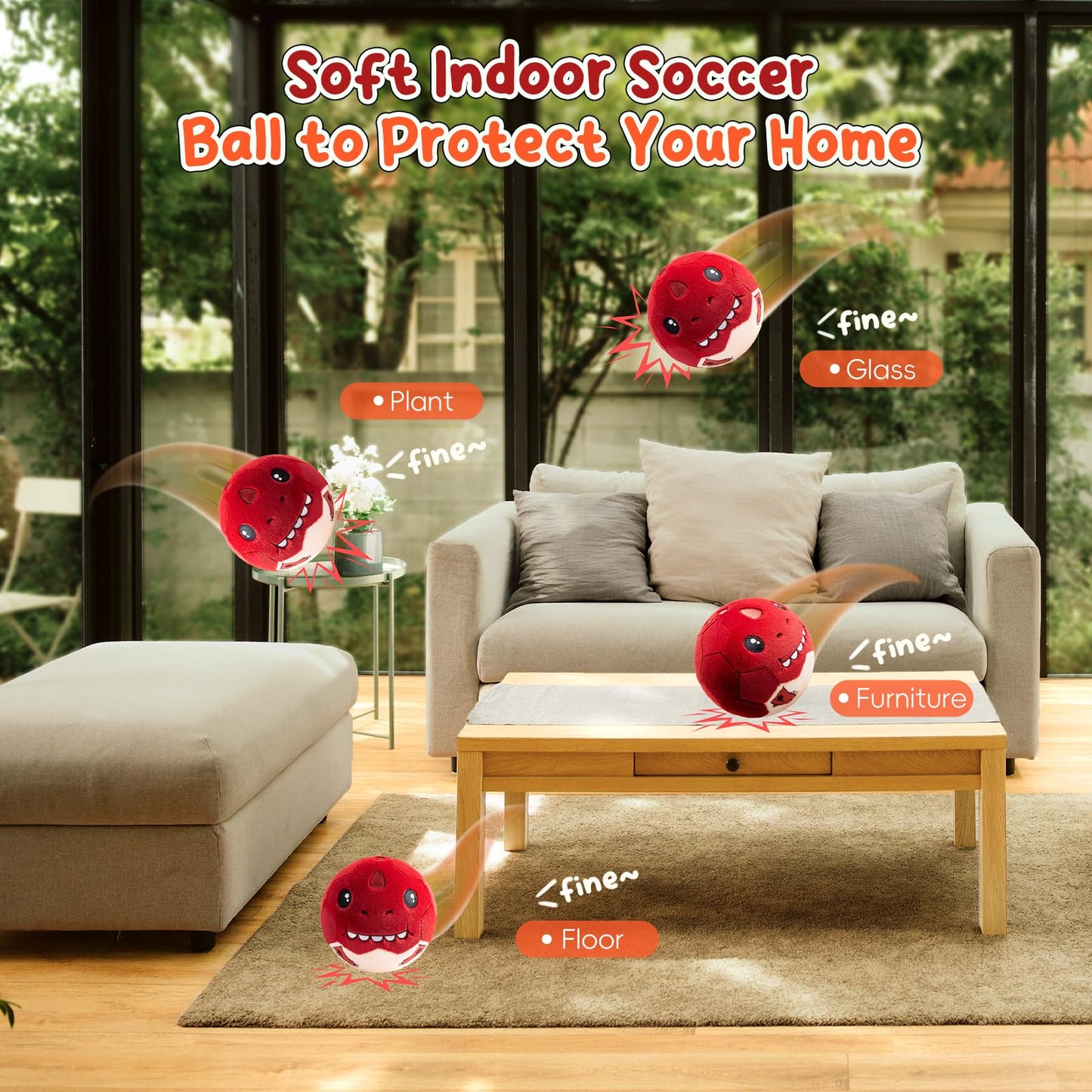 VangeBow Silent Indoor T-Rex Plush Soccer Ball for Toddlers 1-3 | Soft, Lightweight & Quiet Play