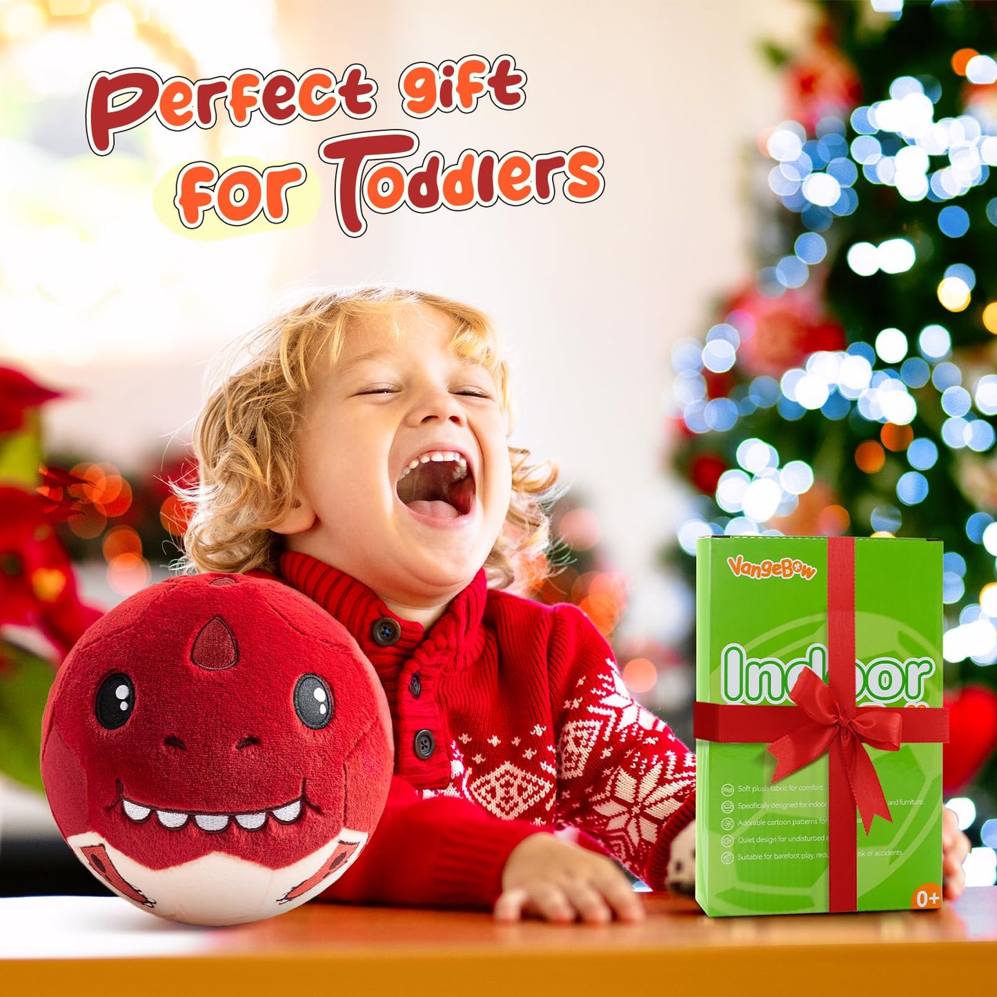 VangeBow Silent Indoor T-Rex Plush Soccer Ball for Toddlers 1-3 | Soft, Lightweight & Quiet Play