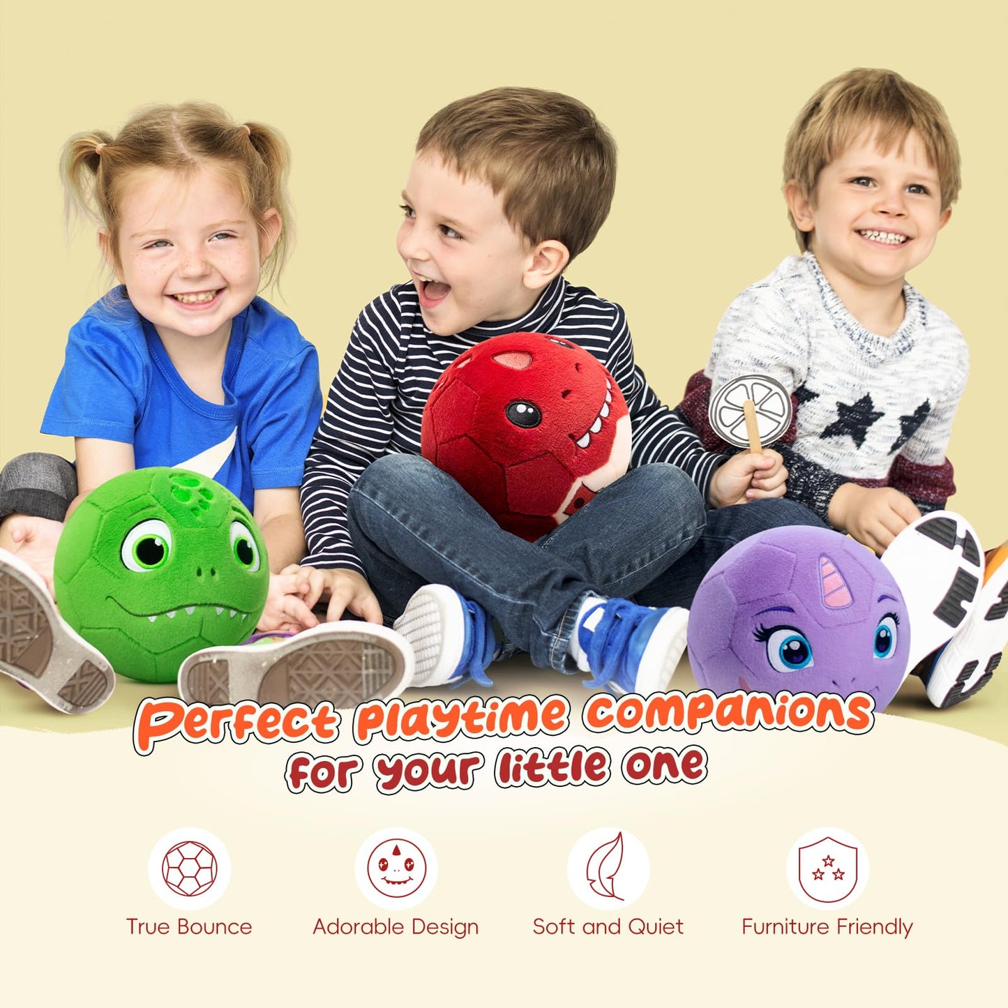 VangeBow Silent Indoor T-Rex Plush Soccer Ball for Toddlers 1-3 | Soft, Lightweight & Quiet Play