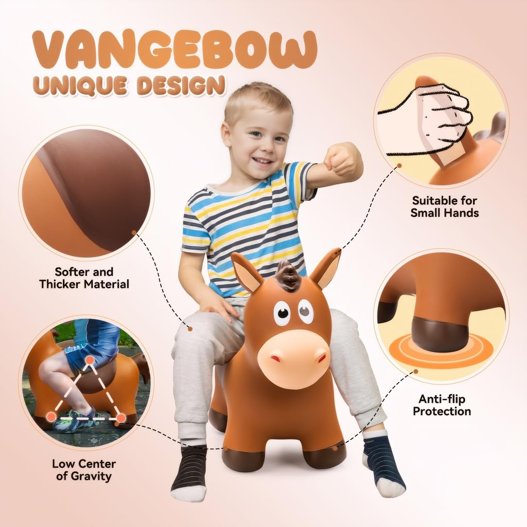 VangeBow Bouncy Horse for Toddlers 1-3 – Inflatable Ride-On Toy with Pump | Indoor & Outdoor Fun