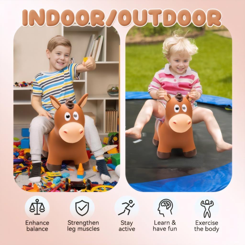 VangeBow Bouncy Horse for Toddlers 1-3 – Inflatable Ride-On Toy with Pump | Indoor & Outdoor Fun