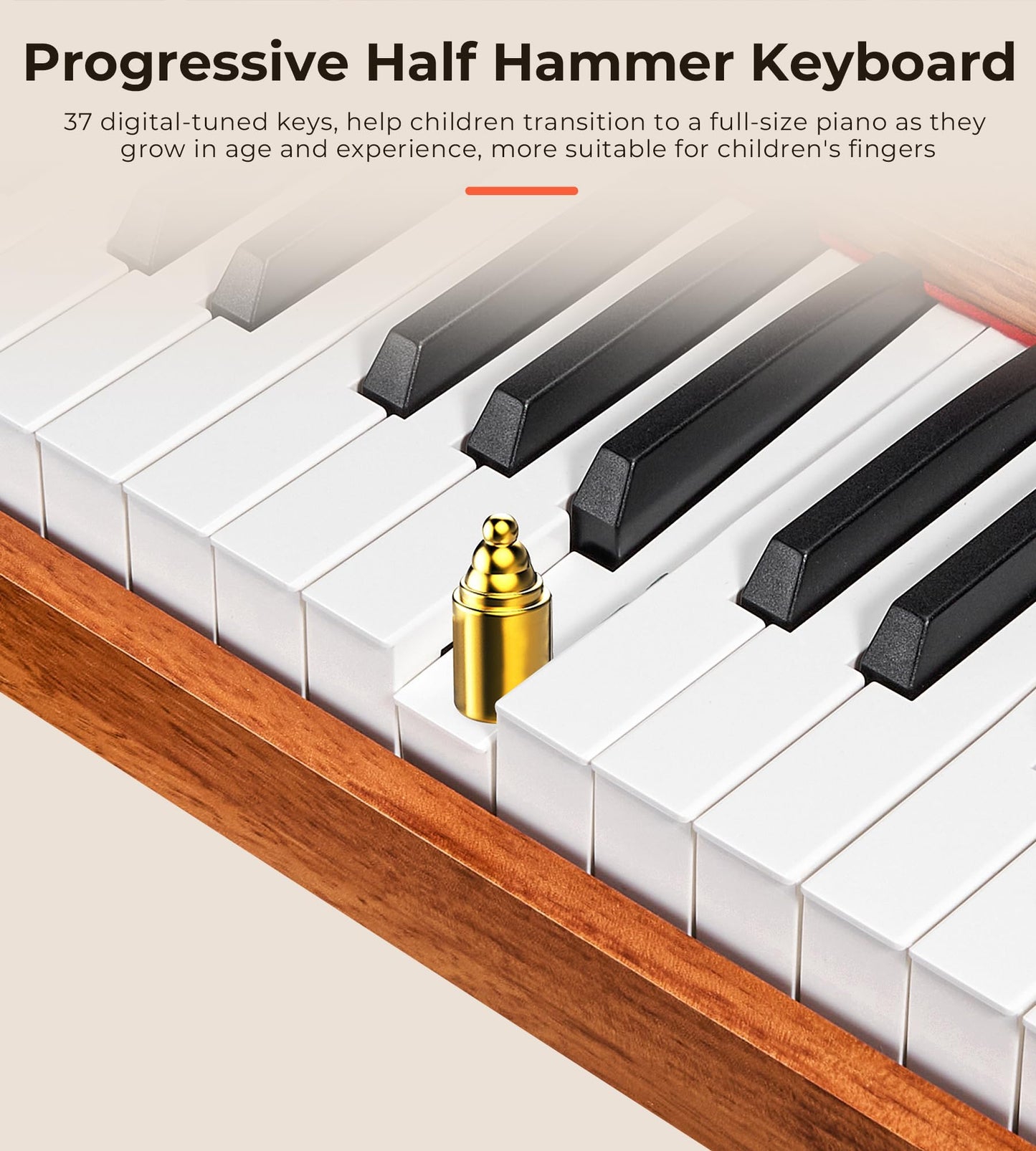Vangoa Kids Piano 37 Keys Wood Digital Piano for Kids | Solid Wood Yellow